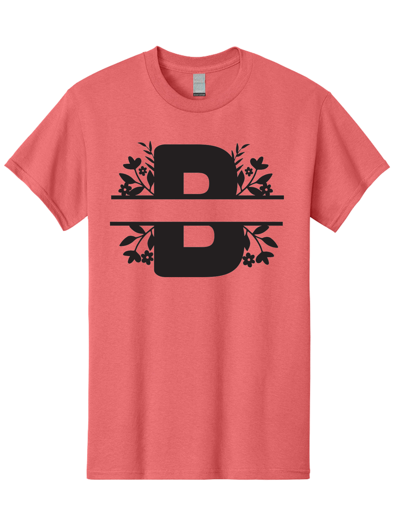 B-Floral Men'S Graphic Tee, 100% Cotton, Comfortable Casual Summer Wear, Machine Washable, Floral Design, Alphabet B, Black Letters, Flower Pattern, Leaves, Floral Arrangement, Typography Aac483 13