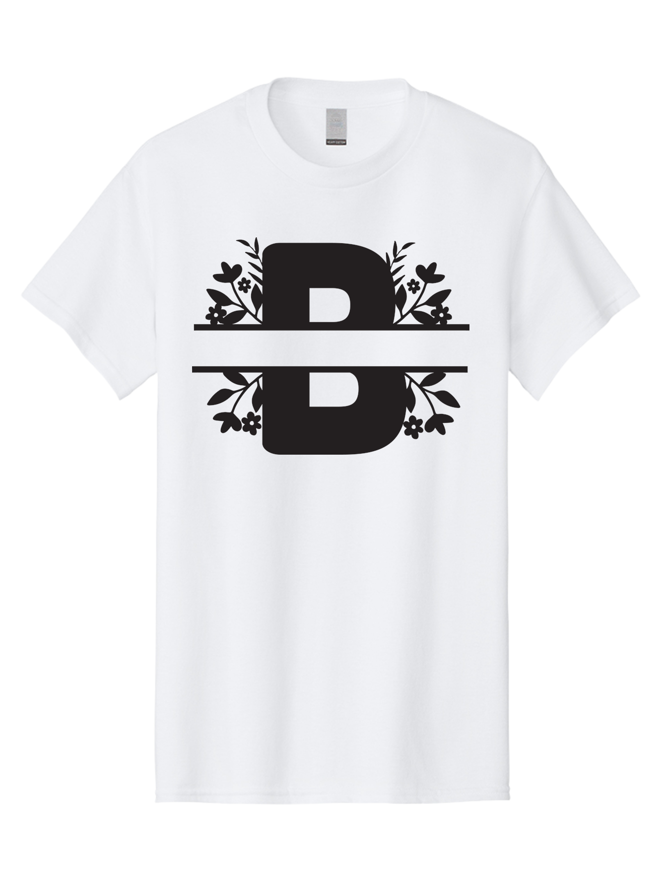 B-Floral Men'S Graphic Tee, 100% Cotton, Comfortable Casual Summer Wear, Machine Washable, Floral Design, Alphabet B, Black Letters, Flower Pattern, Leaves, Floral Arrangement, Typography Aac483 1