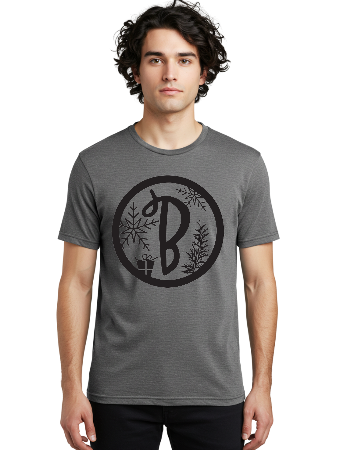 B Men'S Graphic Tee, 100% Cotton, Comfortable Casual Summer Wear, Machine Washable, Christmas Gift, Snowflake, Festive Decorations, Holly Leaves, Holiday Season, Winter Wonderland, Winter Holidays, Gift Box, Christmas Theme Aac484 18