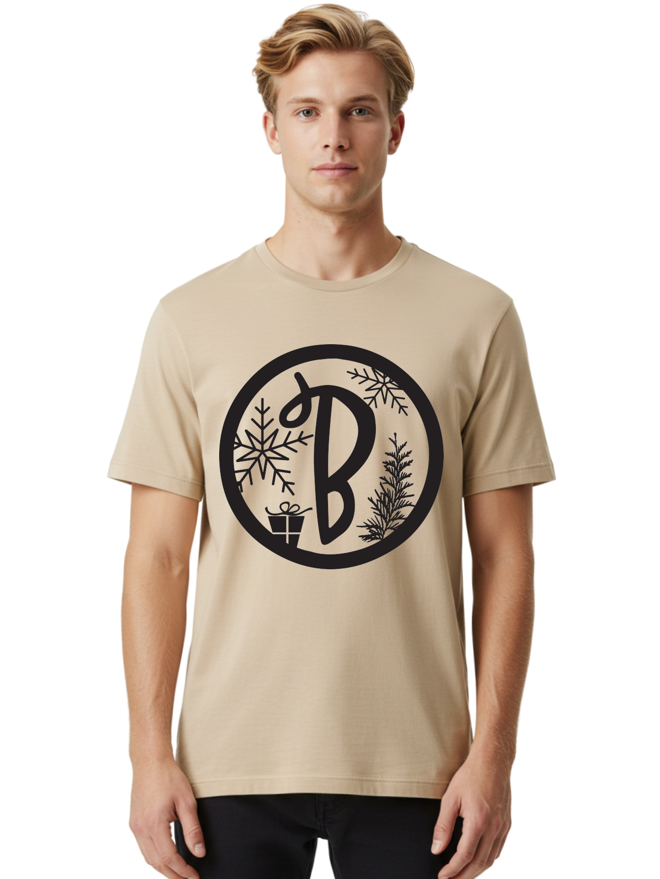B Men'S Graphic Tee, 100% Cotton, Comfortable Casual Summer Wear, Machine Washable, Christmas Gift, Snowflake, Festive Decorations, Holly Leaves, Holiday Season, Winter Wonderland, Winter Holidays, Gift Box, Christmas Theme Aac484 30
