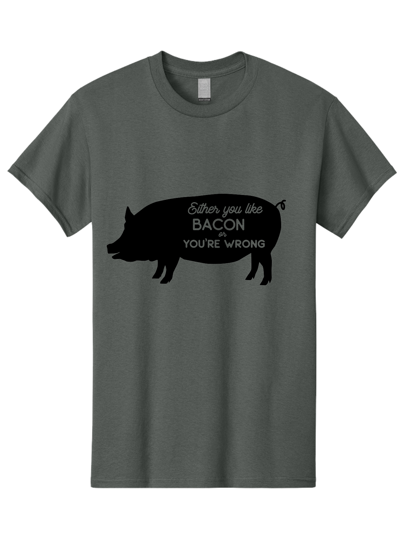 Bacon-Or-You-Re-Wrong Men'S Graphic Tee, 100% Cotton, Comfortable Casual Summer Wear, Machine Washable, Funny Quote, Bacon Lover, Pig Silhouette, Humorous Saying, Foodie Humor, Quote About Bacon, Bacon Enthusiast, Quirky Design, Aac485 25
