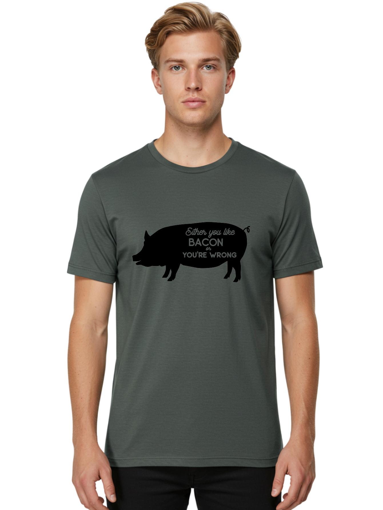 Bacon-Or-You-Re-Wrong Men'S Graphic Tee, 100% Cotton, Comfortable Casual Summer Wear, Machine Washable, Funny Quote, Bacon Lover, Pig Silhouette, Humorous Saying, Foodie Humor, Quote About Bacon, Bacon Enthusiast, Quirky Design, Aac485 26