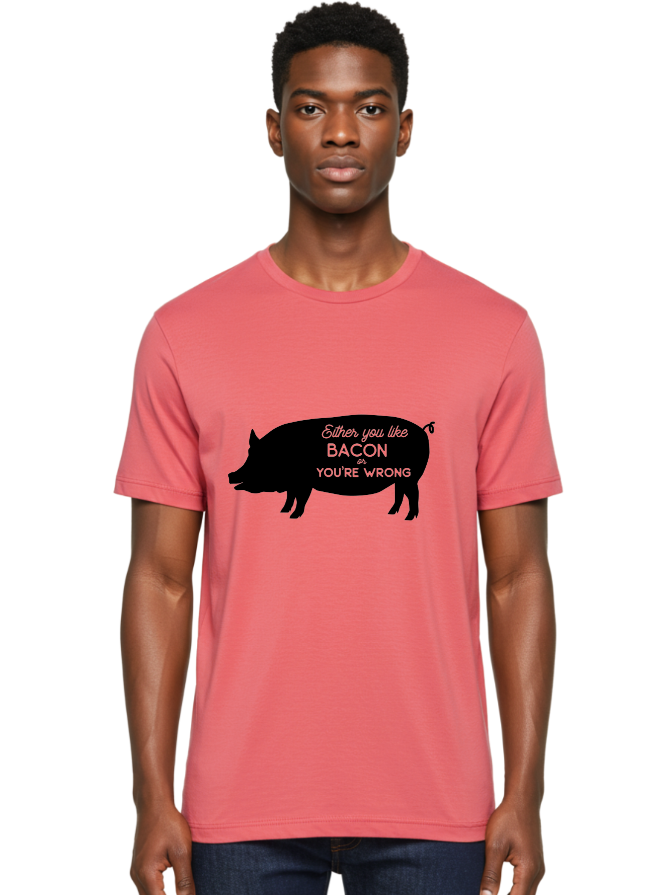 Bacon-Or-You-Re-Wrong Men'S Graphic Tee, 100% Cotton, Comfortable Casual Summer Wear, Machine Washable, Funny Quote, Bacon Lover, Pig Silhouette, Humorous Saying, Foodie Humor, Quote About Bacon, Bacon Enthusiast, Quirky Design, Aac485 28