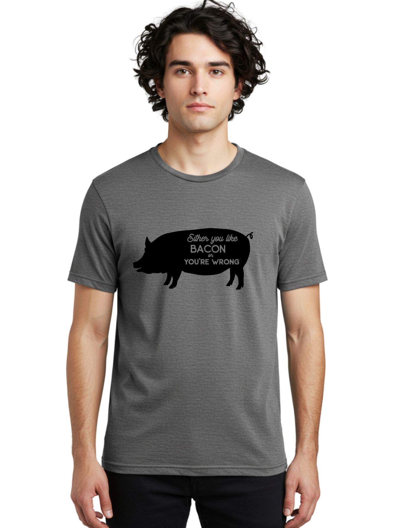 Bacon-Or-You-Re-Wrong Men'S Graphic Tee, 100% Cotton, Comfortable Casual Summer Wear, Machine Washable, Funny Quote, Bacon Lover, Pig Silhouette, Humorous Saying, Foodie Humor, Quote About Bacon, Bacon Enthusiast, Quirky Design, Aac485 2