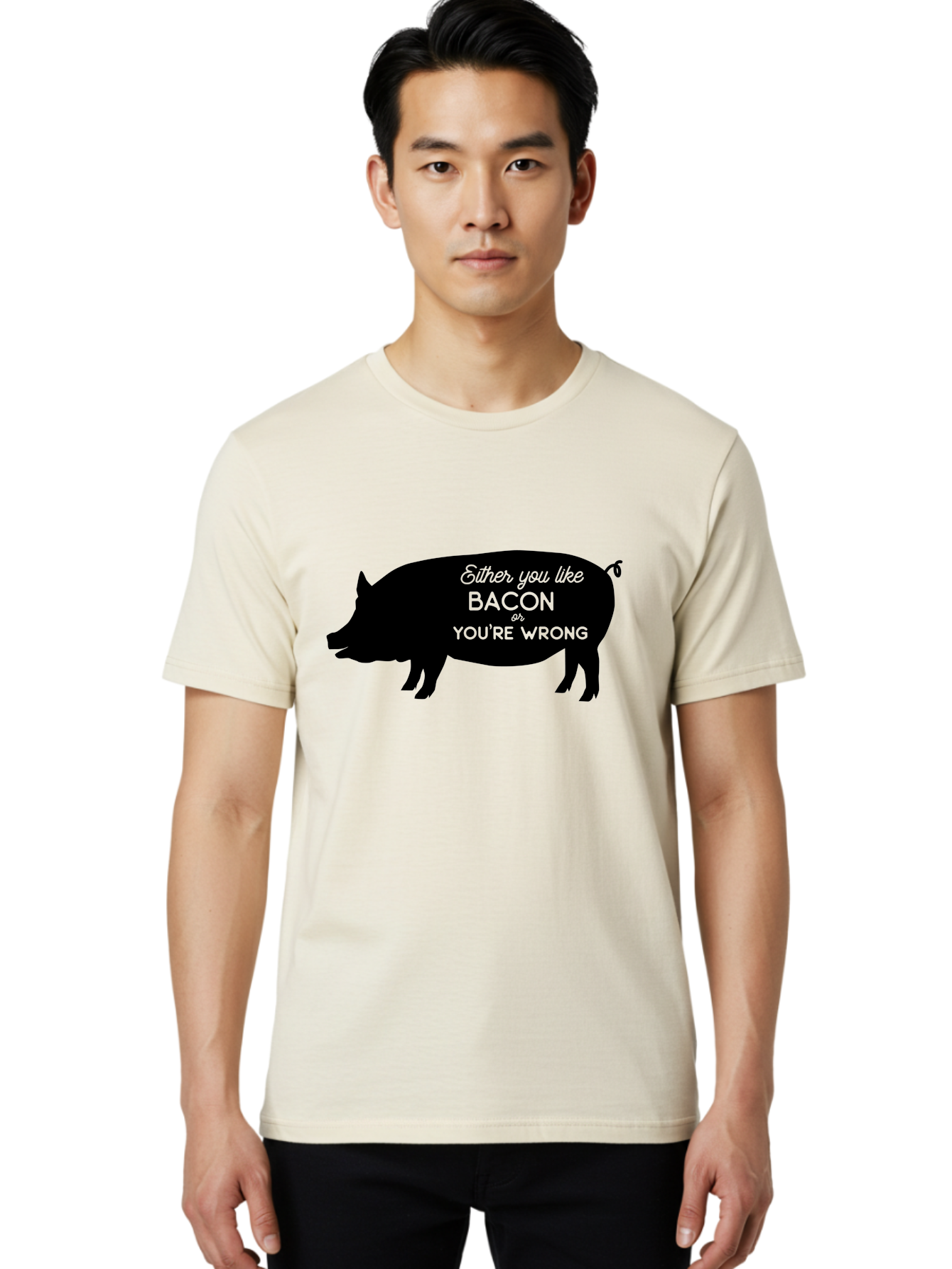 Bacon-Or-You-Re-Wrong Men'S Graphic Tee, 100% Cotton, Comfortable Casual Summer Wear, Machine Washable, Funny Quote, Bacon Lover, Pig Silhouette, Humorous Saying, Foodie Humor, Quote About Bacon, Bacon Enthusiast, Quirky Design, Aac485 20