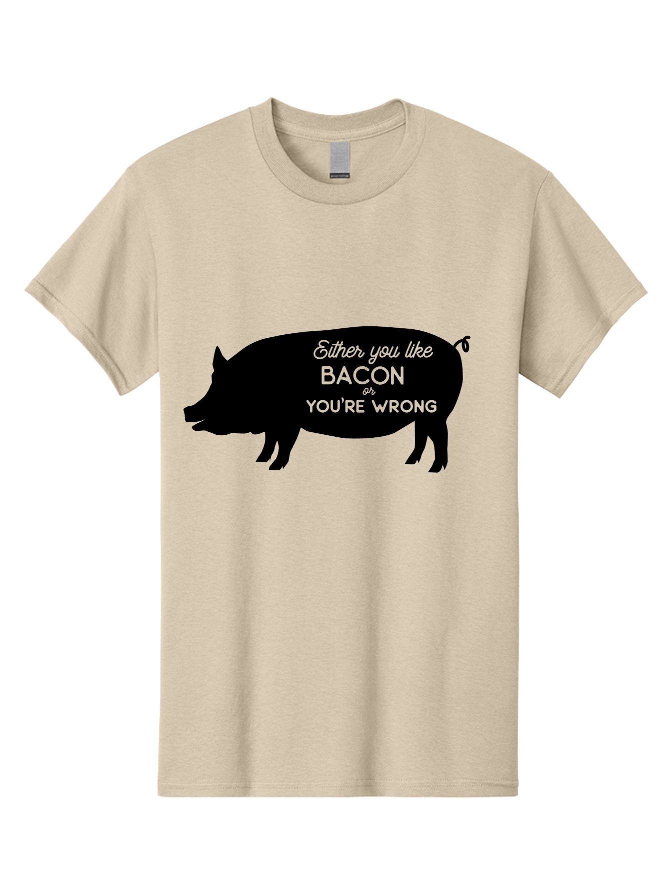 Bacon-Or-You-Re-Wrong Men'S Graphic Tee, 100% Cotton, Comfortable Casual Summer Wear, Machine Washable, Funny Quote, Bacon Lover, Pig Silhouette, Humorous Saying, Foodie Humor, Quote About Bacon, Bacon Enthusiast, Quirky Design, Aac485 5