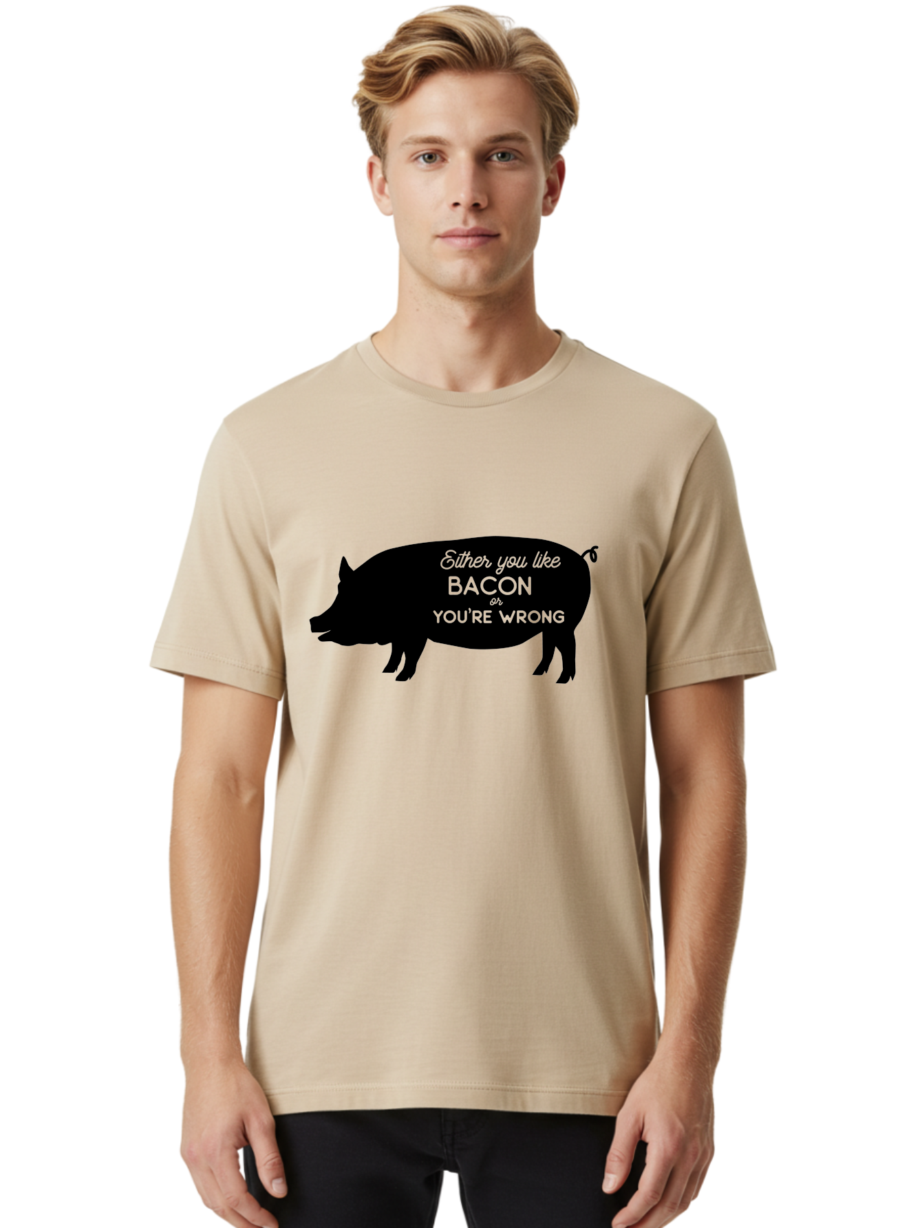 Bacon-Or-You-Re-Wrong Men'S Graphic Tee, 100% Cotton, Comfortable Casual Summer Wear, Machine Washable, Funny Quote, Bacon Lover, Pig Silhouette, Humorous Saying, Foodie Humor, Quote About Bacon, Bacon Enthusiast, Quirky Design, Aac485 6