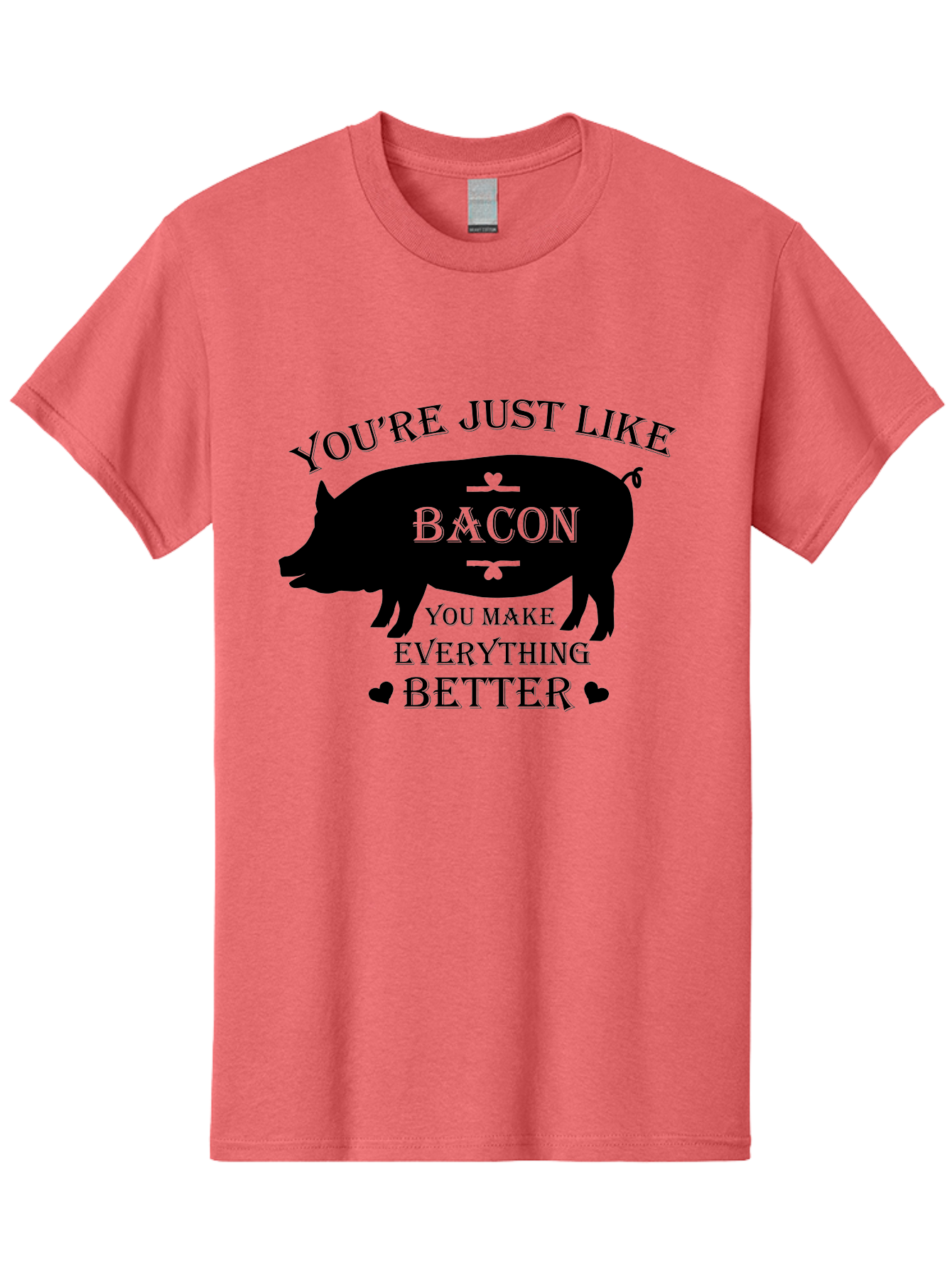 Bacon-Pig-Silhouette Men'S Graphic Tee, 100% Cotton, Comfortable Casual Summer Wear, Machine Washable, Funny Pig Design, Bacon Lover, Bacon Humor, Cute Pig Silhouette, You Make Everything Better, Bacon Quotes, Pig Phrases, Foodie Graphics Aac486 15