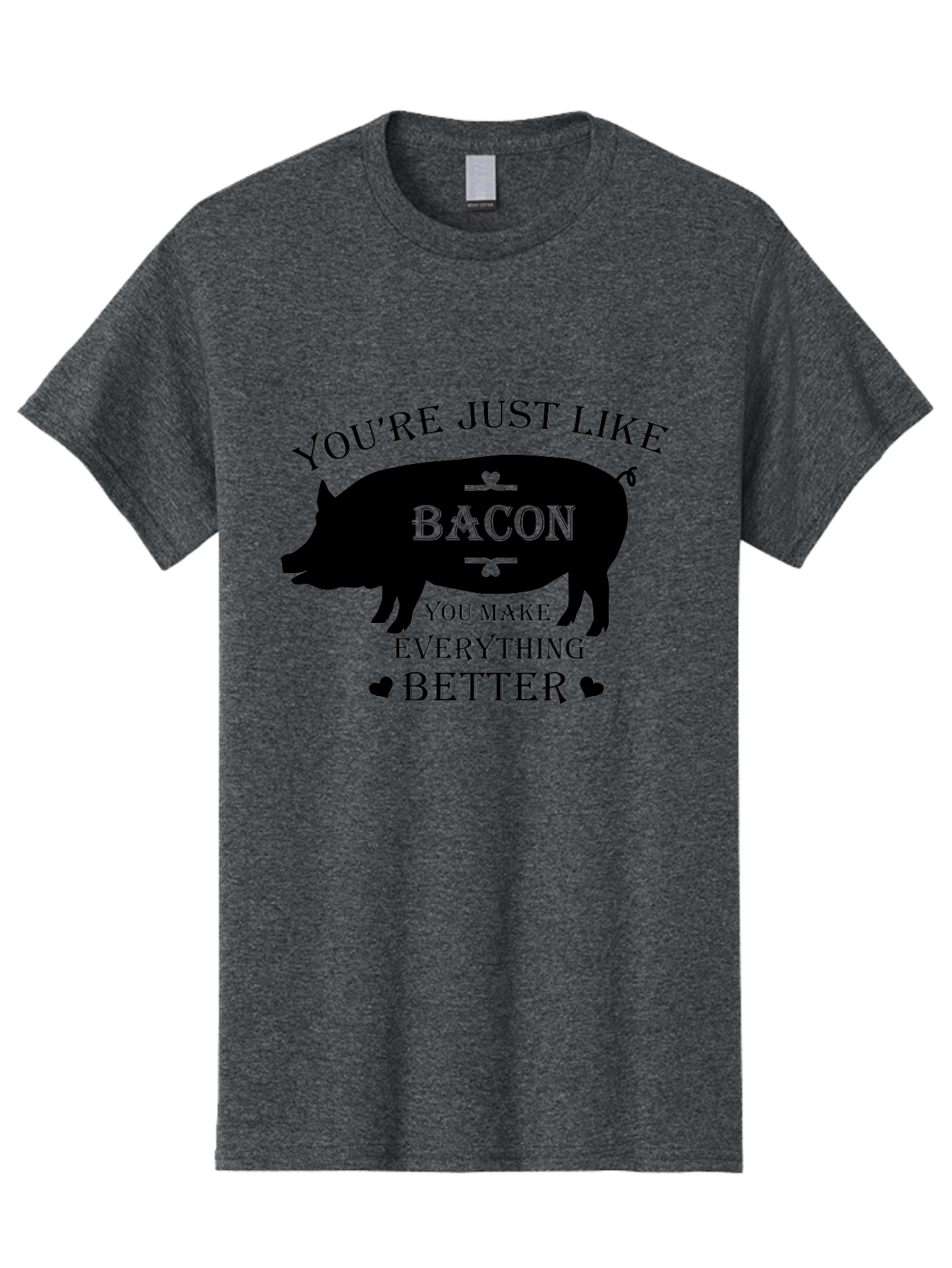 Bacon-Pig-Silhouette Men'S Graphic Tee, 100% Cotton, Comfortable Casual Summer Wear, Machine Washable, Funny Pig Design, Bacon Lover, Bacon Humor, Cute Pig Silhouette, You Make Everything Better, Bacon Quotes, Pig Phrases, Foodie Graphics Aac486 25