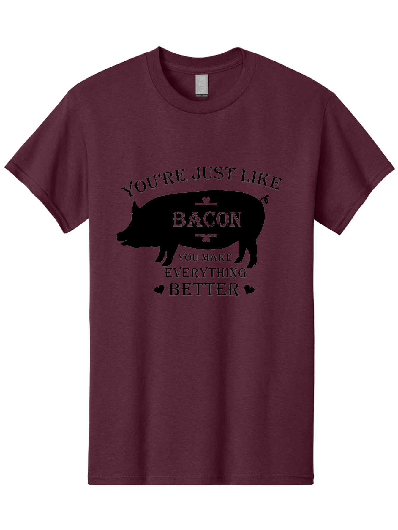 Bacon-Pig-Silhouette Men'S Graphic Tee, 100% Cotton, Comfortable Casual Summer Wear, Machine Washable, Funny Pig Design, Bacon Lover, Bacon Humor, Cute Pig Silhouette, You Make Everything Better, Bacon Quotes, Pig Phrases, Foodie Graphics Aac486 29