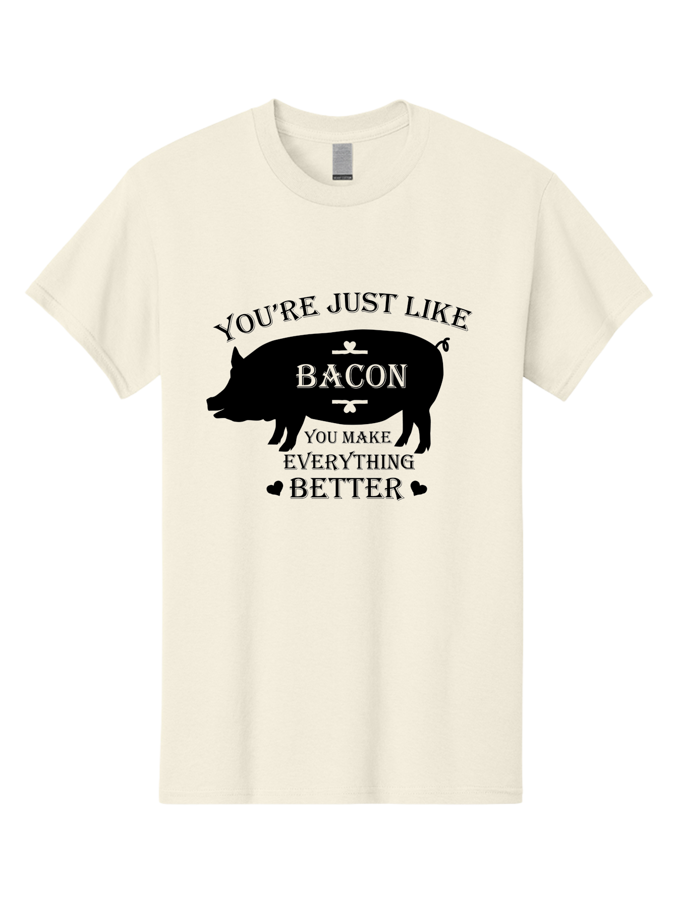 Bacon-Pig-Silhouette Men'S Graphic Tee, 100% Cotton, Comfortable Casual Summer Wear, Machine Washable, Funny Pig Design, Bacon Lover, Bacon Humor, Cute Pig Silhouette, You Make Everything Better, Bacon Quotes, Pig Phrases, Foodie Graphics Aac486 11