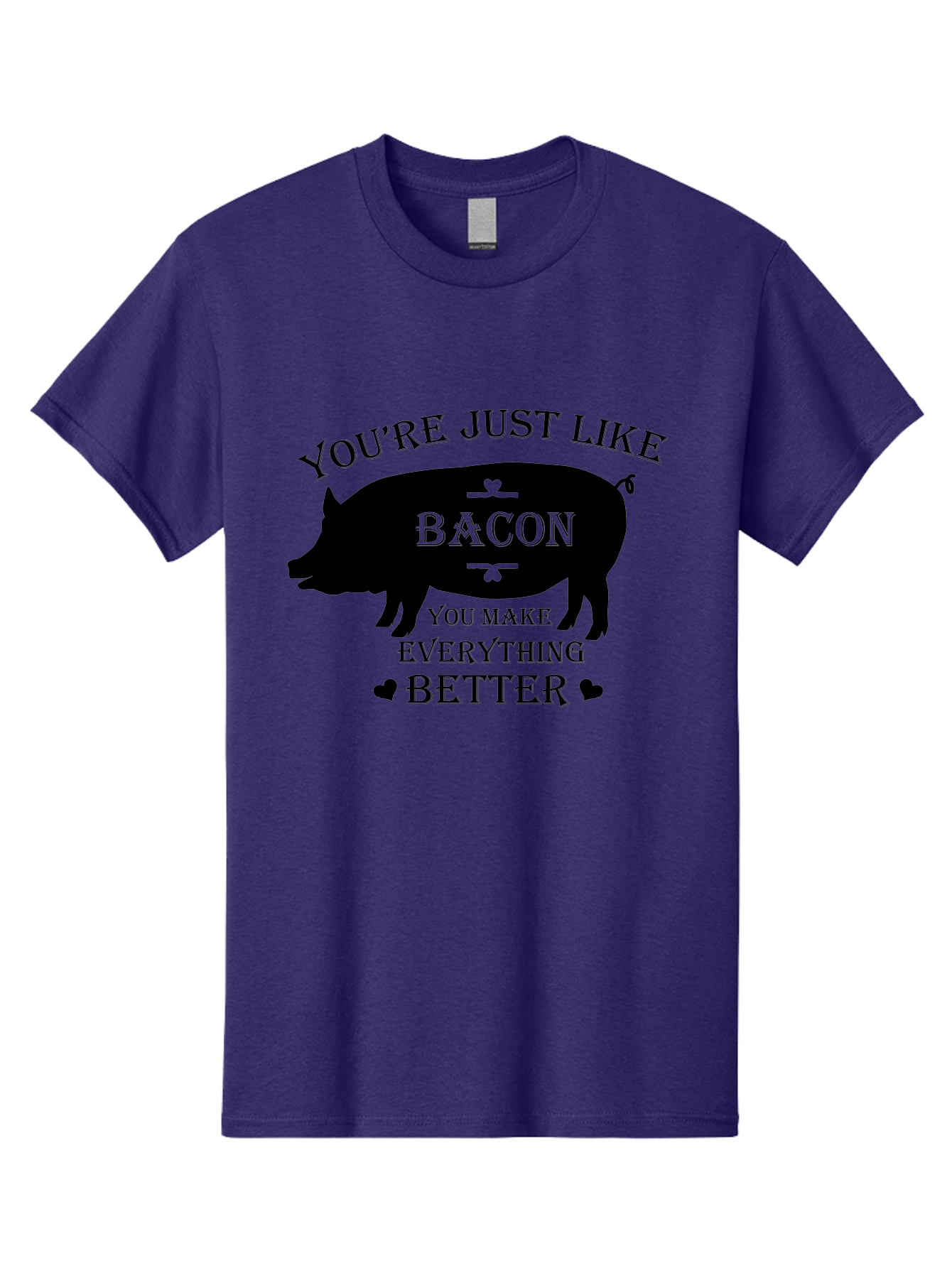 Bacon-Pig-Silhouette Men'S Graphic Tee, 100% Cotton, Comfortable Casual Summer Wear, Machine Washable, Funny Pig Design, Bacon Lover, Bacon Humor, Cute Pig Silhouette, You Make Everything Better, Bacon Quotes, Pig Phrases, Foodie Graphics Aac486 3