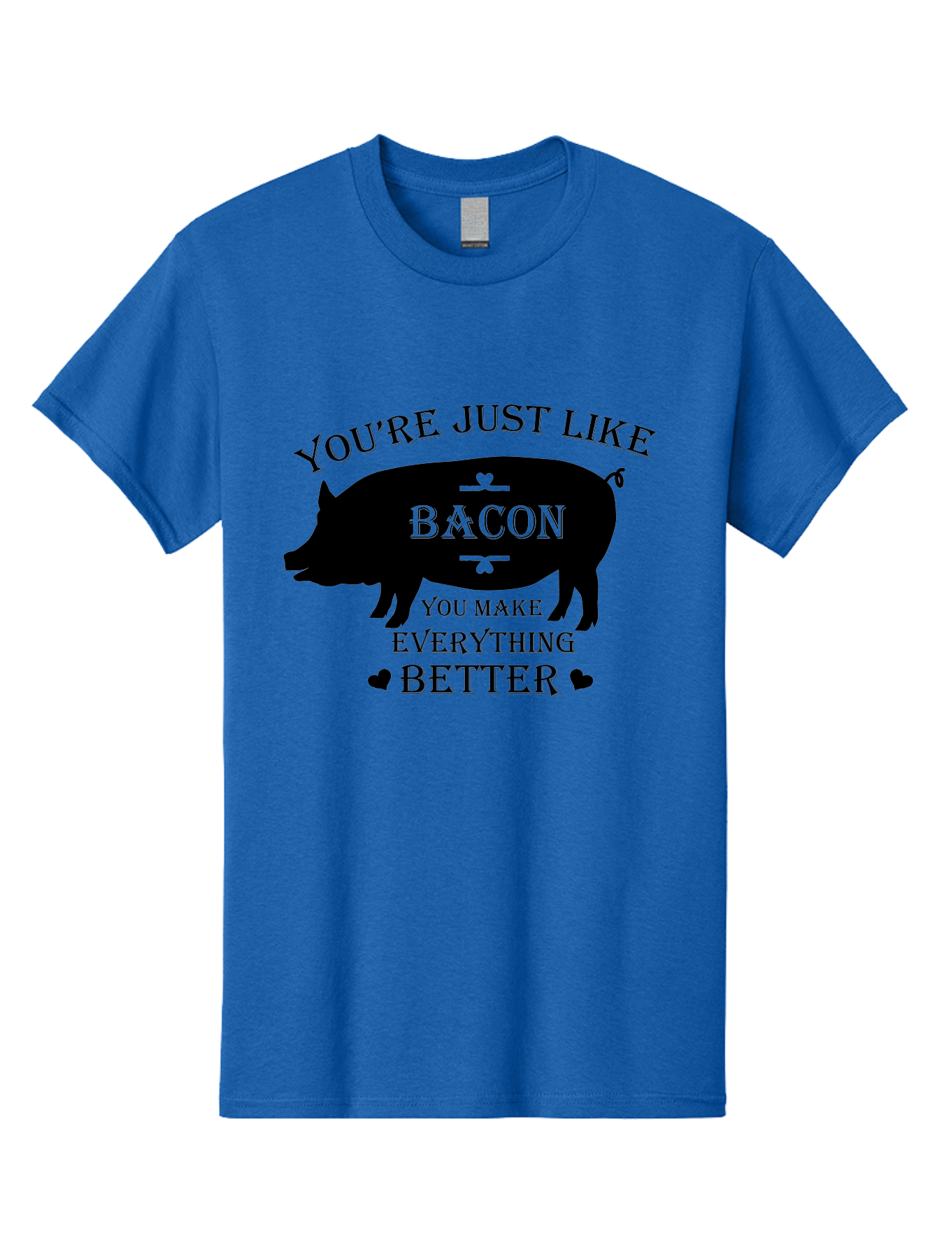 Bacon-Pig-Silhouette Men'S Graphic Tee, 100% Cotton, Comfortable Casual Summer Wear, Machine Washable, Funny Pig Design, Bacon Lover, Bacon Humor, Cute Pig Silhouette, You Make Everything Better, Bacon Quotes, Pig Phrases, Foodie Graphics Aac486 23