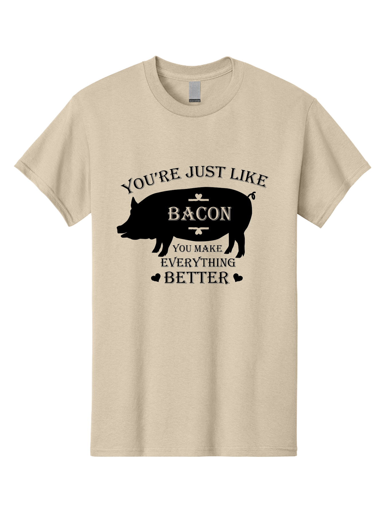 Bacon-Pig-Silhouette Men'S Graphic Tee, 100% Cotton, Comfortable Casual Summer Wear, Machine Washable, Funny Pig Design, Bacon Lover, Bacon Humor, Cute Pig Silhouette, You Make Everything Better, Bacon Quotes, Pig Phrases, Foodie Graphics Aac486 5