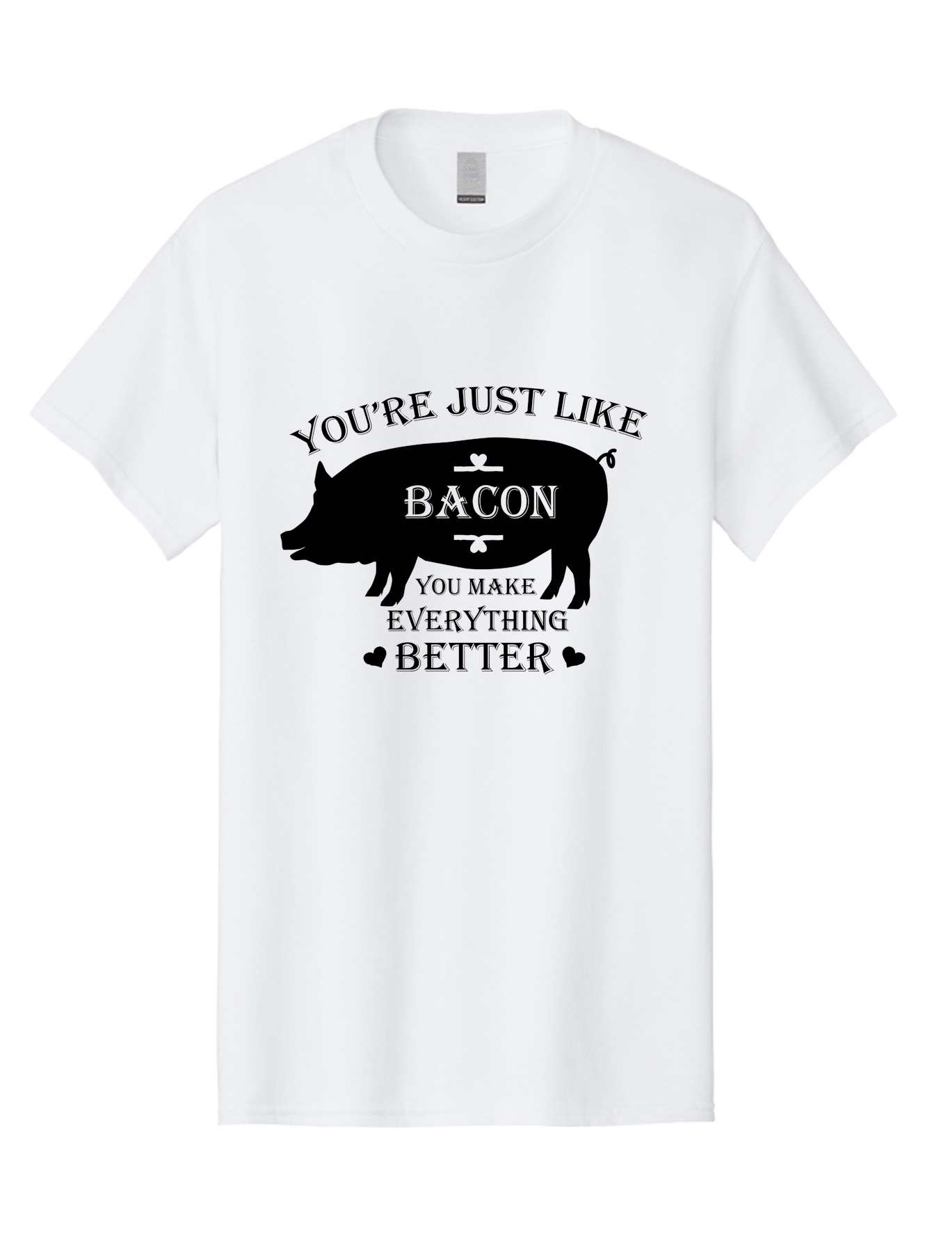 Bacon-Pig-Silhouette Men'S Graphic Tee, 100% Cotton, Comfortable Casual Summer Wear, Machine Washable, Funny Pig Design, Bacon Lover, Bacon Humor, Cute Pig Silhouette, You Make Everything Better, Bacon Quotes, Pig Phrases, Foodie Graphics Aac486 21