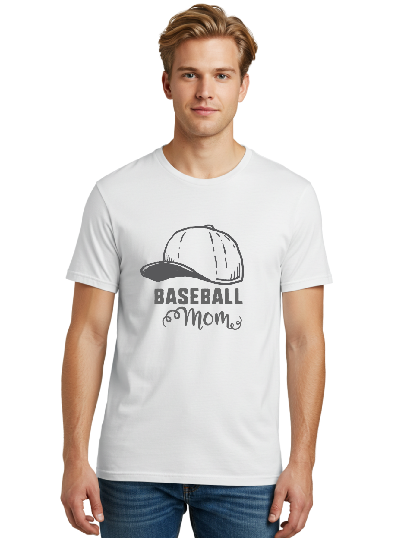 Baseball-Mom Men'S Graphic Tee, 100% Cotton, Comfortable Casual Summer Wear, Machine Washable, Baseball Mom, Mother'S Day Gift, Sports Mom, Baseball Hat, Mom'S Day Idea, Youth Baseball, Purple Text, Gray Hat, Sports Apparel Aac488 24