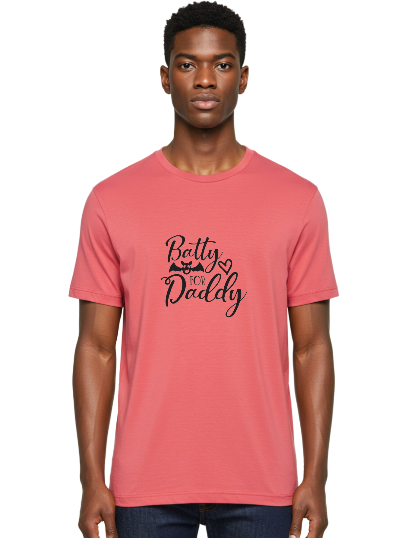 Batty-For-Daddy Men'S Graphic Tee, 100% Cotton, Comfortable Casual Summer Wear, Machine Washable, Batty For Daddy, Halloween Theme, Father'S Day Gift, Bat Design, Heart Symbol, Cursive Text, Love Message Aac490 2
