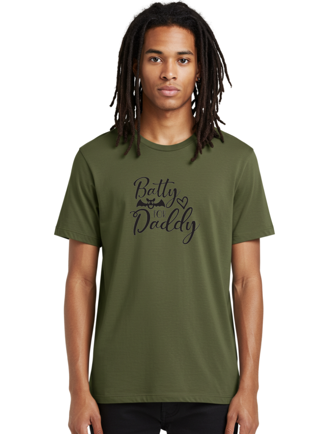 Batty-For-Daddy Men'S Graphic Tee, 100% Cotton, Comfortable Casual Summer Wear, Machine Washable, Batty For Daddy, Halloween Theme, Father'S Day Gift, Bat Design, Heart Symbol, Cursive Text, Love Message Aac490 24