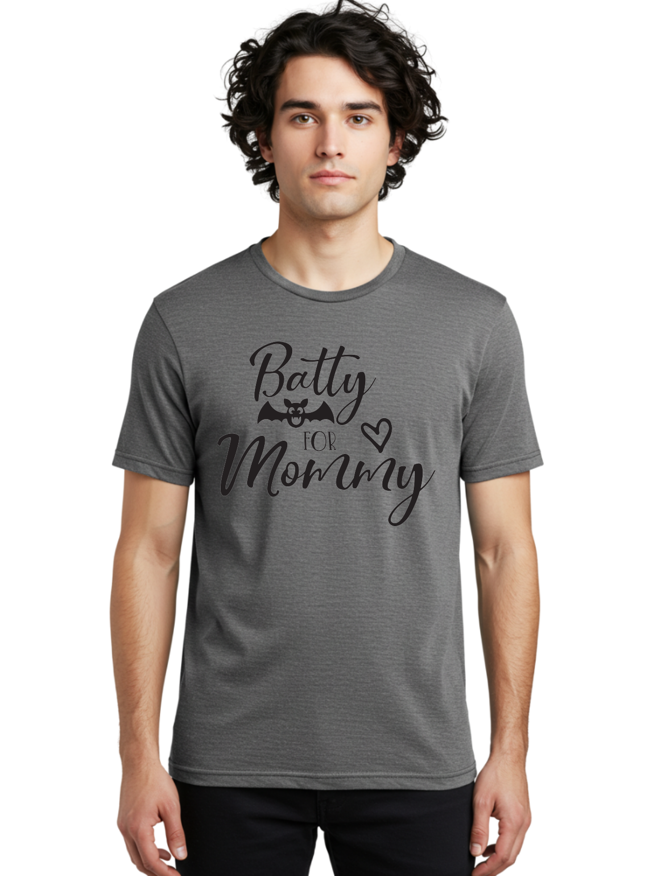 Batty-For-Mommy Men'S Graphic Tee, 100% Cotton, Comfortable Casual Summer Wear, Machine Washable, Halloween Theme, Batty For Mommy, Mother Child Love, Halloween Quotes, Funny Bat Design, Cursive Script, Heart Symbol, Mom Appreciation Aac491 26