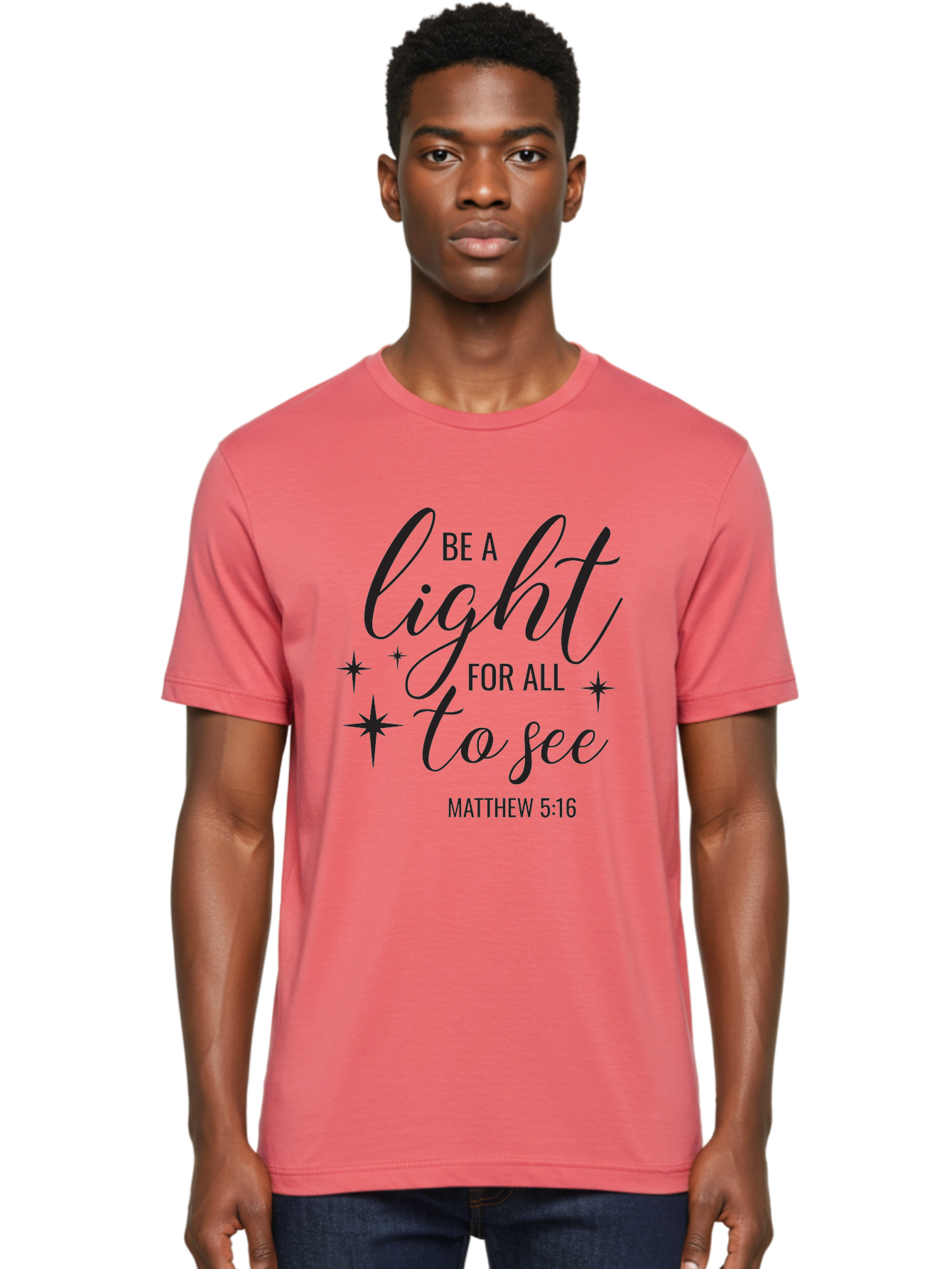 Be-A-Light-For-All-To-See Men'S Graphic Tee, 100% Cotton, Comfortable Casual Summer Wear, Machine Washable, Inspirational Quote, Biblical Verse, Matthew 5:16, Motivational Message, Be A Light, Positivity, Faith, Spirituality, Guidance, Aac493 8