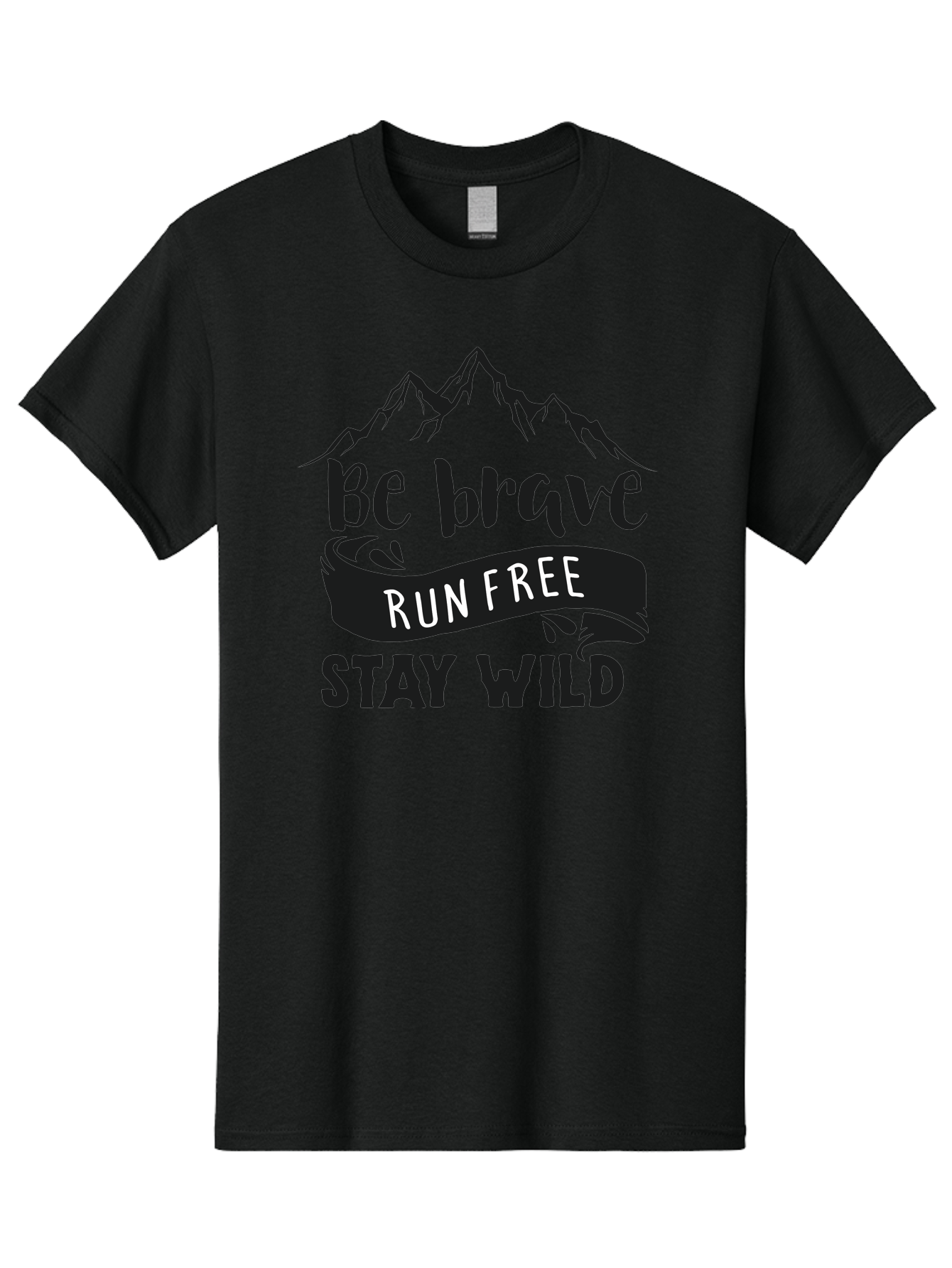 Be-Brave-Run-Free-Stay-Wild Men'S Graphic Tee, 100% Cotton, Comfortable Casual Summer Wear, Machine Washable, Inspirational Quote, Motivational Words, Bold Typography, Mountain Landscape, Running Free, Staying Wild, Brave Spirit, Freedom, Aac494 19