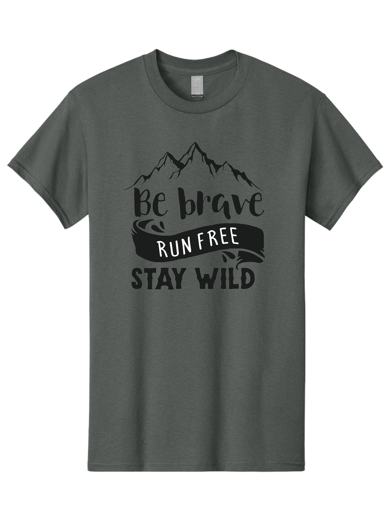 Be-Brave-Run-Free-Stay-Wild Men'S Graphic Tee, 100% Cotton, Comfortable Casual Summer Wear, Machine Washable, Inspirational Quote, Motivational Words, Bold Typography, Mountain Landscape, Running Free, Staying Wild, Brave Spirit, Freedom, Aac494 7