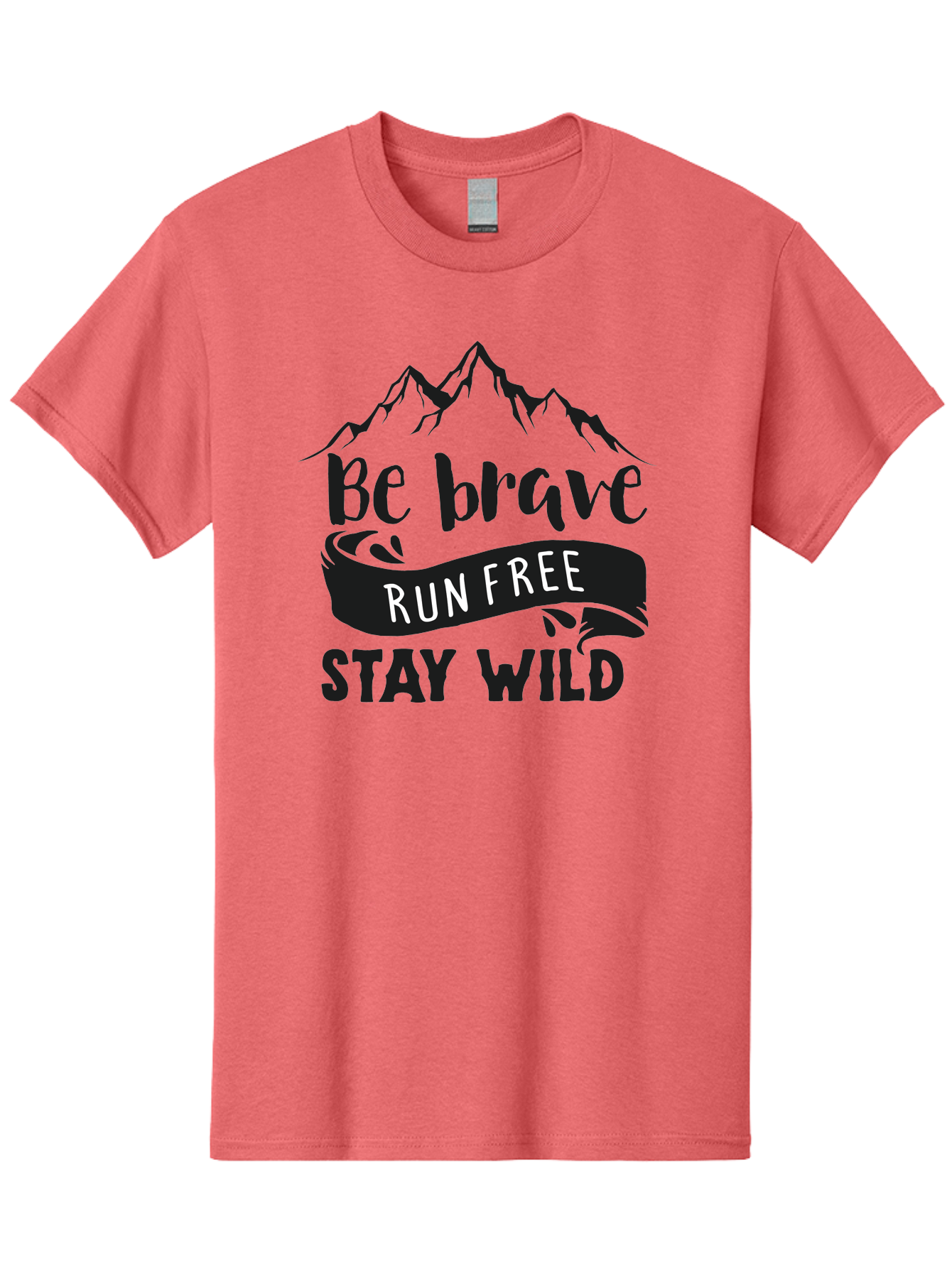 Be-Brave-Run-Free-Stay-Wild Men'S Graphic Tee, 100% Cotton, Comfortable Casual Summer Wear, Machine Washable, Inspirational Quote, Motivational Words, Bold Typography, Mountain Landscape, Running Free, Staying Wild, Brave Spirit, Freedom, Aac494 21