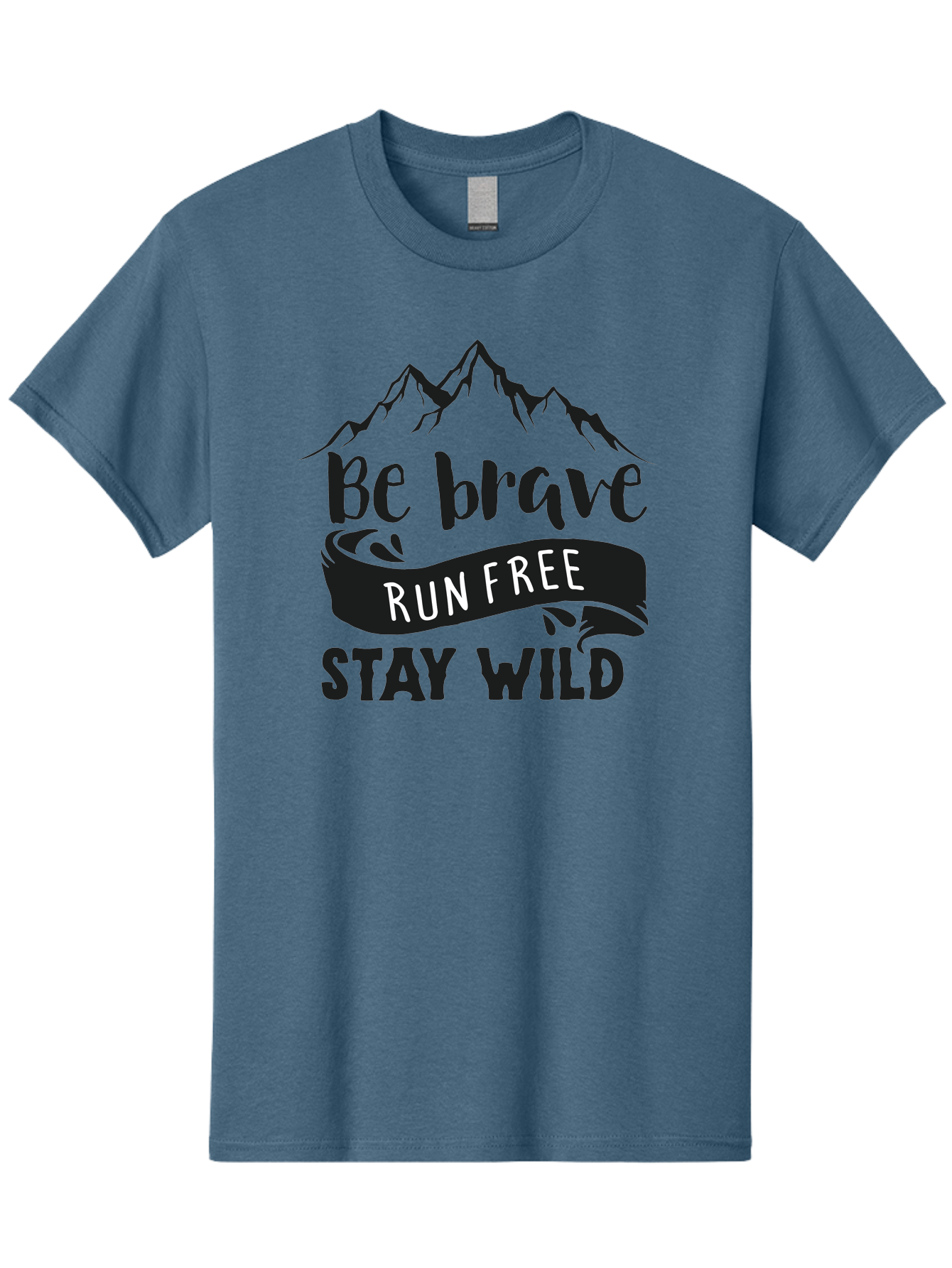 Be-Brave-Run-Free-Stay-Wild Men'S Graphic Tee, 100% Cotton, Comfortable Casual Summer Wear, Machine Washable, Inspirational Quote, Motivational Words, Bold Typography, Mountain Landscape, Running Free, Staying Wild, Brave Spirit, Freedom, Aac494 15