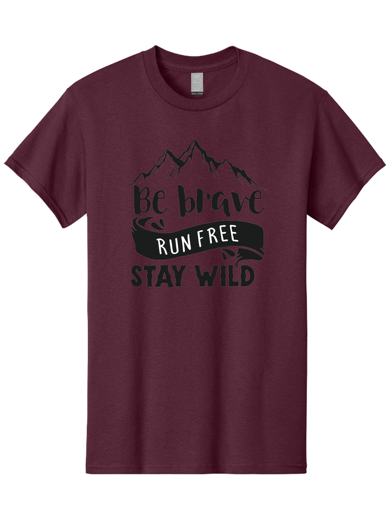 Be-Brave-Run-Free-Stay-Wild Men'S Graphic Tee, 100% Cotton, Comfortable Casual Summer Wear, Machine Washable, Inspirational Quote, Motivational Words, Bold Typography, Mountain Landscape, Running Free, Staying Wild, Brave Spirit, Freedom, Aac494 3