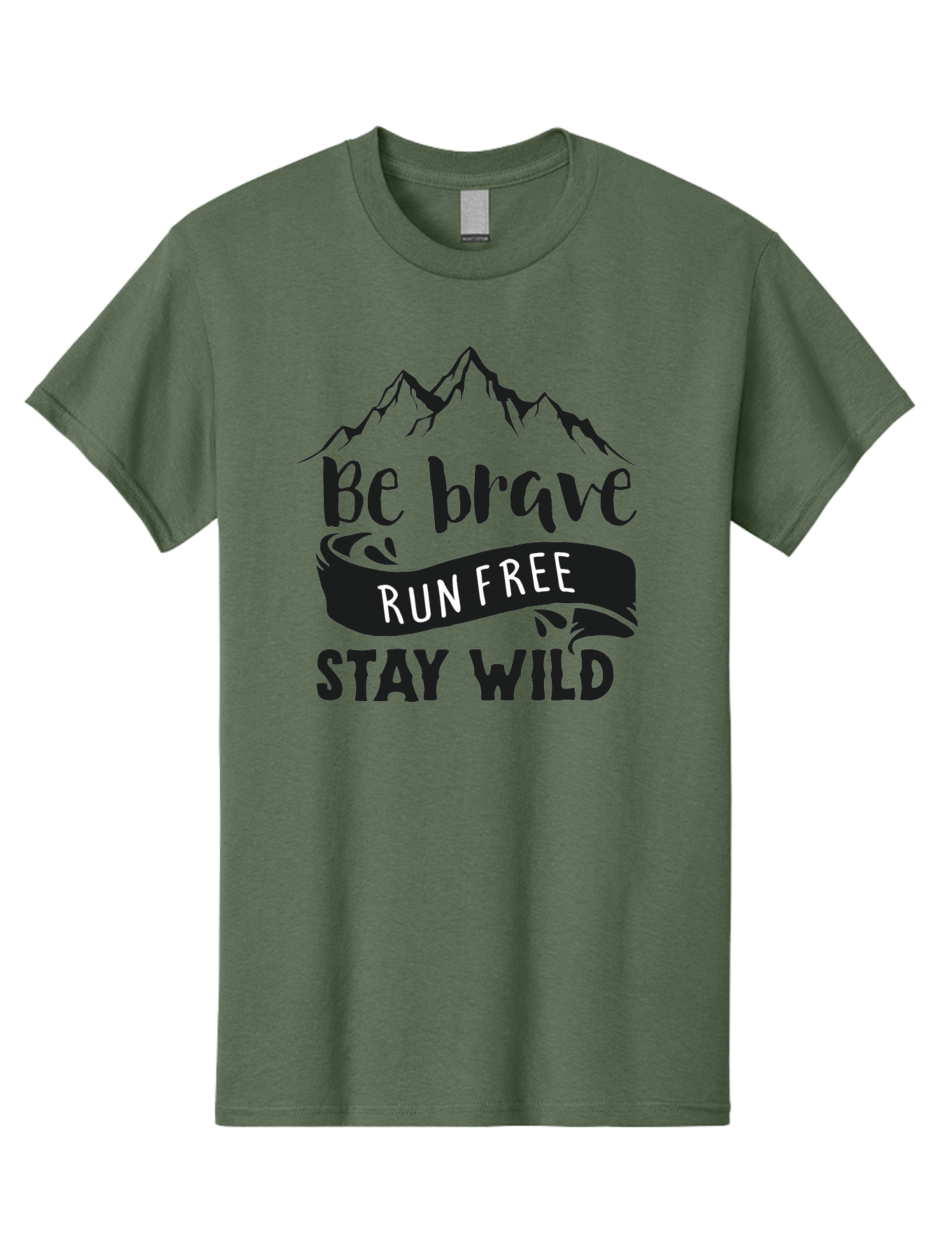 Be-Brave-Run-Free-Stay-Wild Men'S Graphic Tee, 100% Cotton, Comfortable Casual Summer Wear, Machine Washable, Inspirational Quote, Motivational Words, Bold Typography, Mountain Landscape, Running Free, Staying Wild, Brave Spirit, Freedom, Aac494 1