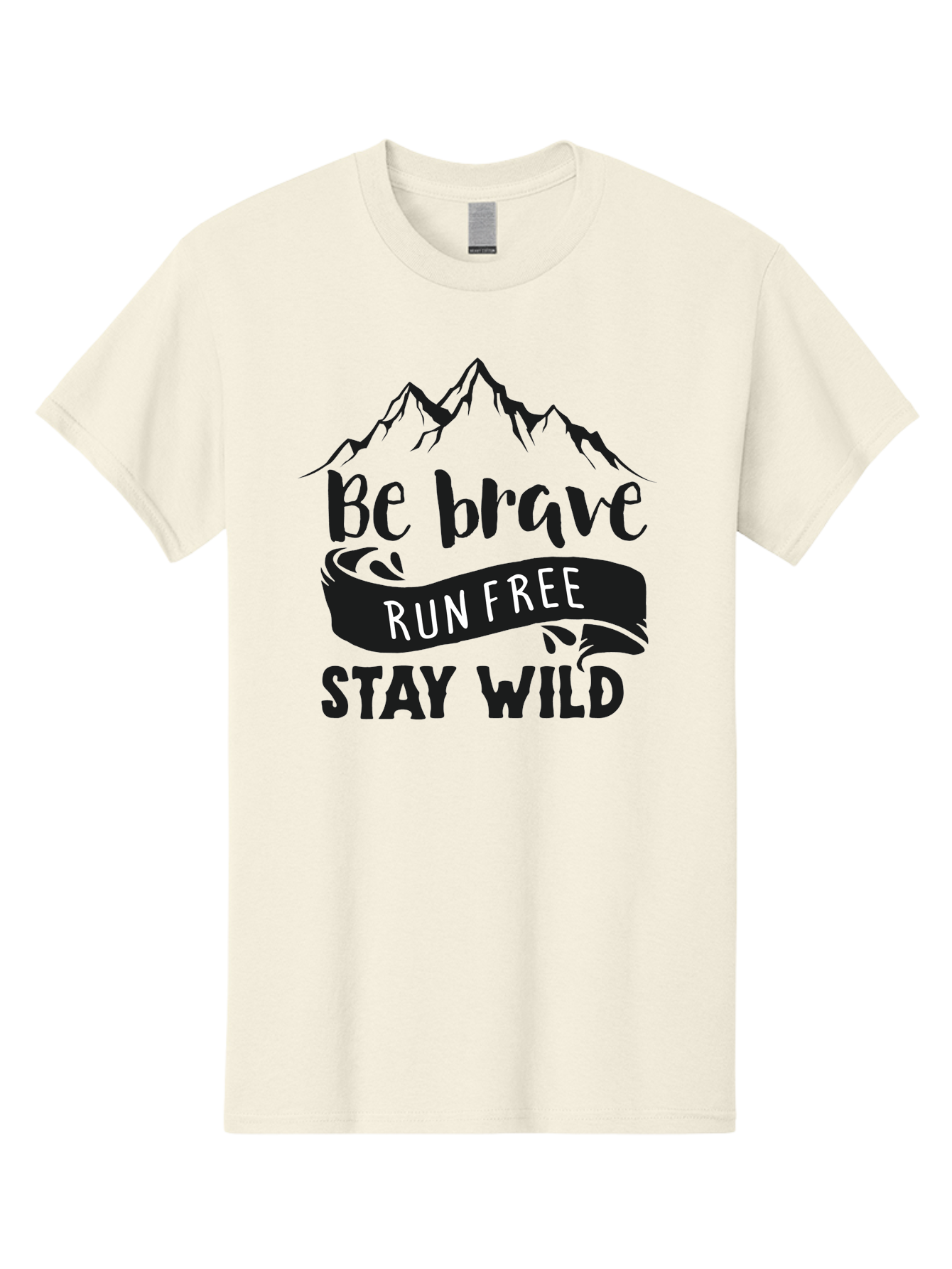 Be-Brave-Run-Free-Stay-Wild Men'S Graphic Tee, 100% Cotton, Comfortable Casual Summer Wear, Machine Washable, Inspirational Quote, Motivational Words, Bold Typography, Mountain Landscape, Running Free, Staying Wild, Brave Spirit, Freedom, Aac494 13
