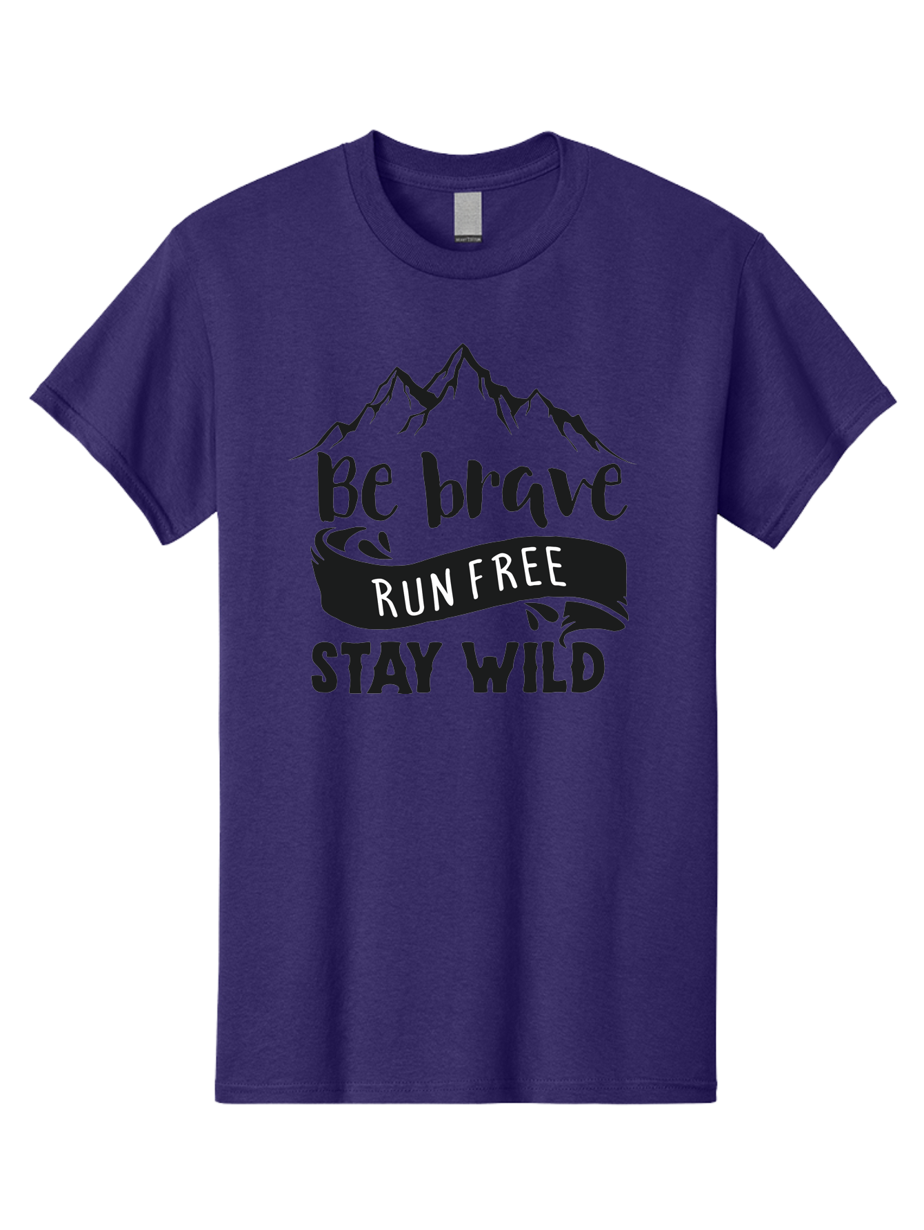 Be-Brave-Run-Free-Stay-Wild Men'S Graphic Tee, 100% Cotton, Comfortable Casual Summer Wear, Machine Washable, Inspirational Quote, Motivational Words, Bold Typography, Mountain Landscape, Running Free, Staying Wild, Brave Spirit, Freedom, Aac494 9