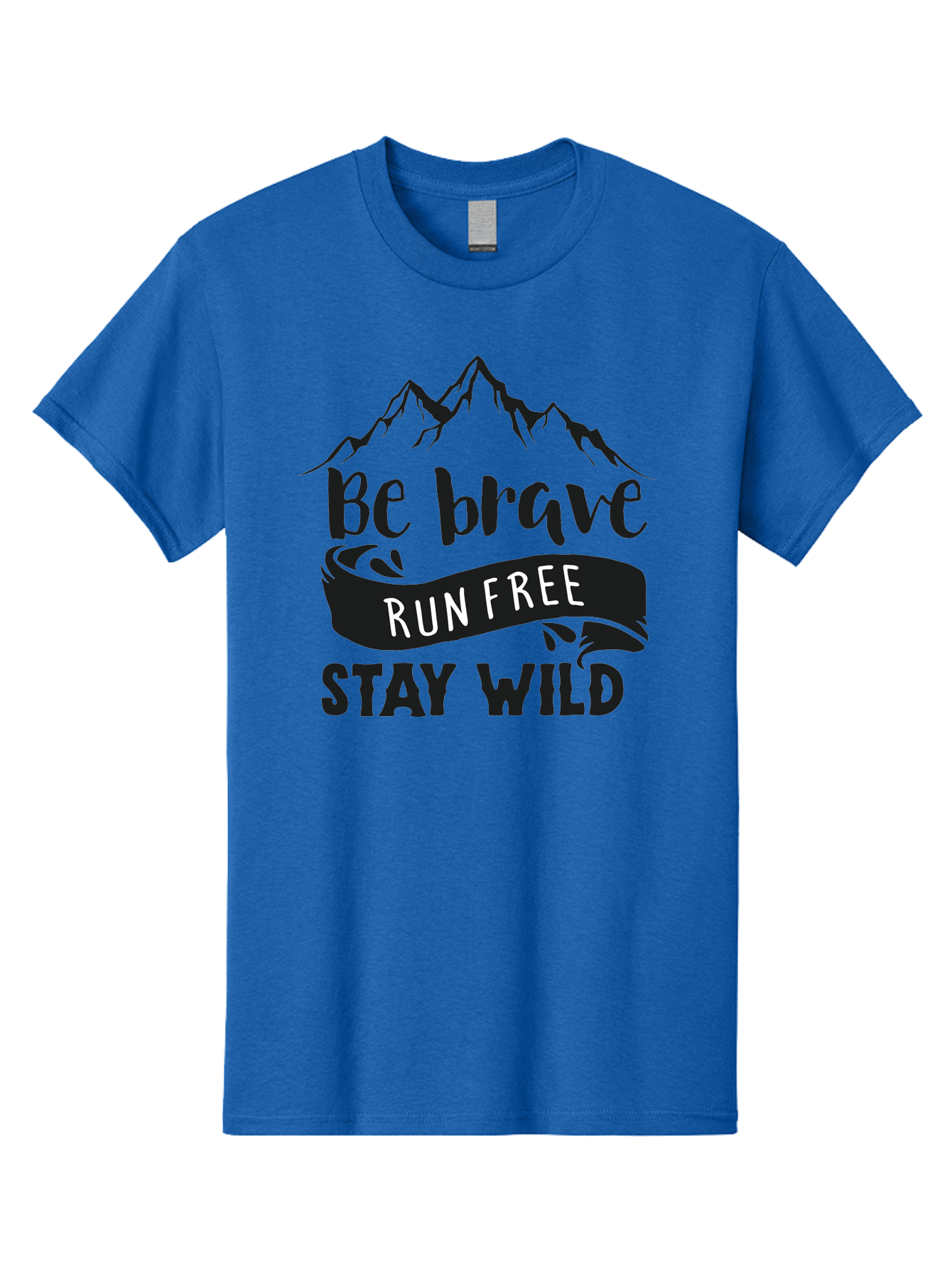 Be-Brave-Run-Free-Stay-Wild Men'S Graphic Tee, 100% Cotton, Comfortable Casual Summer Wear, Machine Washable, Inspirational Quote, Motivational Words, Bold Typography, Mountain Landscape, Running Free, Staying Wild, Brave Spirit, Freedom, Aac494 17