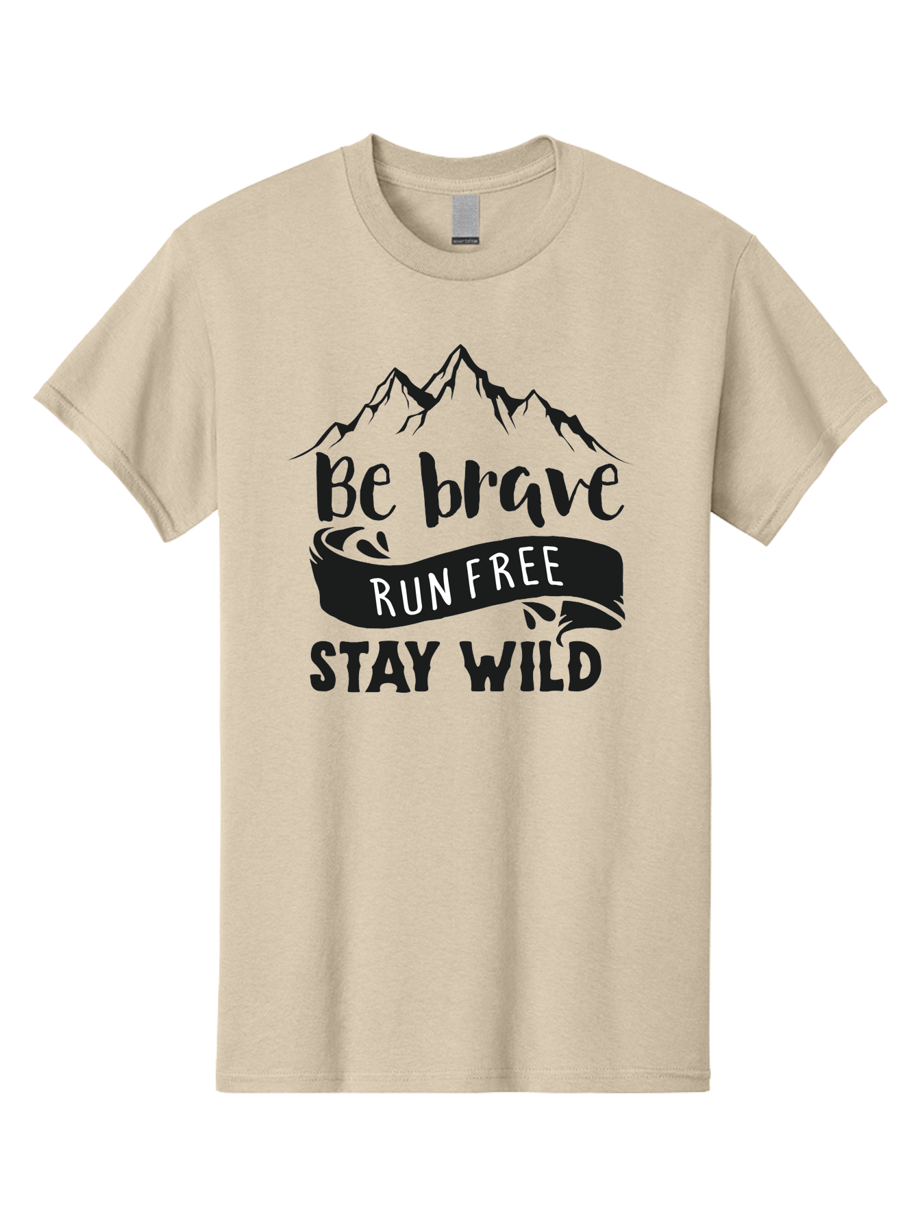 Be-Brave-Run-Free-Stay-Wild Men'S Graphic Tee, 100% Cotton, Comfortable Casual Summer Wear, Machine Washable, Inspirational Quote, Motivational Words, Bold Typography, Mountain Landscape, Running Free, Staying Wild, Brave Spirit, Freedom, Aac494 5
