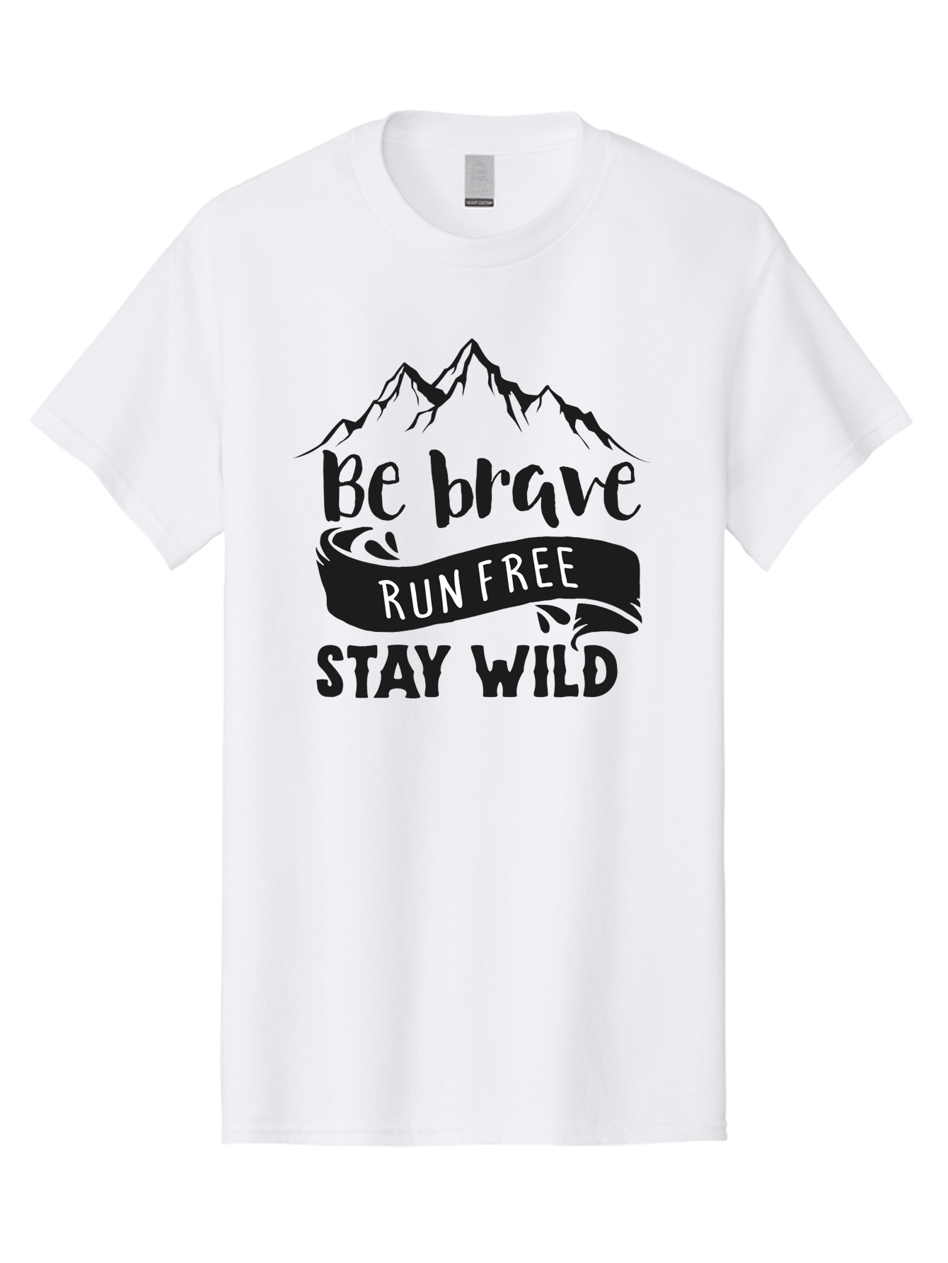 Be-Brave-Run-Free-Stay-Wild Men'S Graphic Tee, 100% Cotton, Comfortable Casual Summer Wear, Machine Washable, Inspirational Quote, Motivational Words, Bold Typography, Mountain Landscape, Running Free, Staying Wild, Brave Spirit, Freedom, Aac494 23