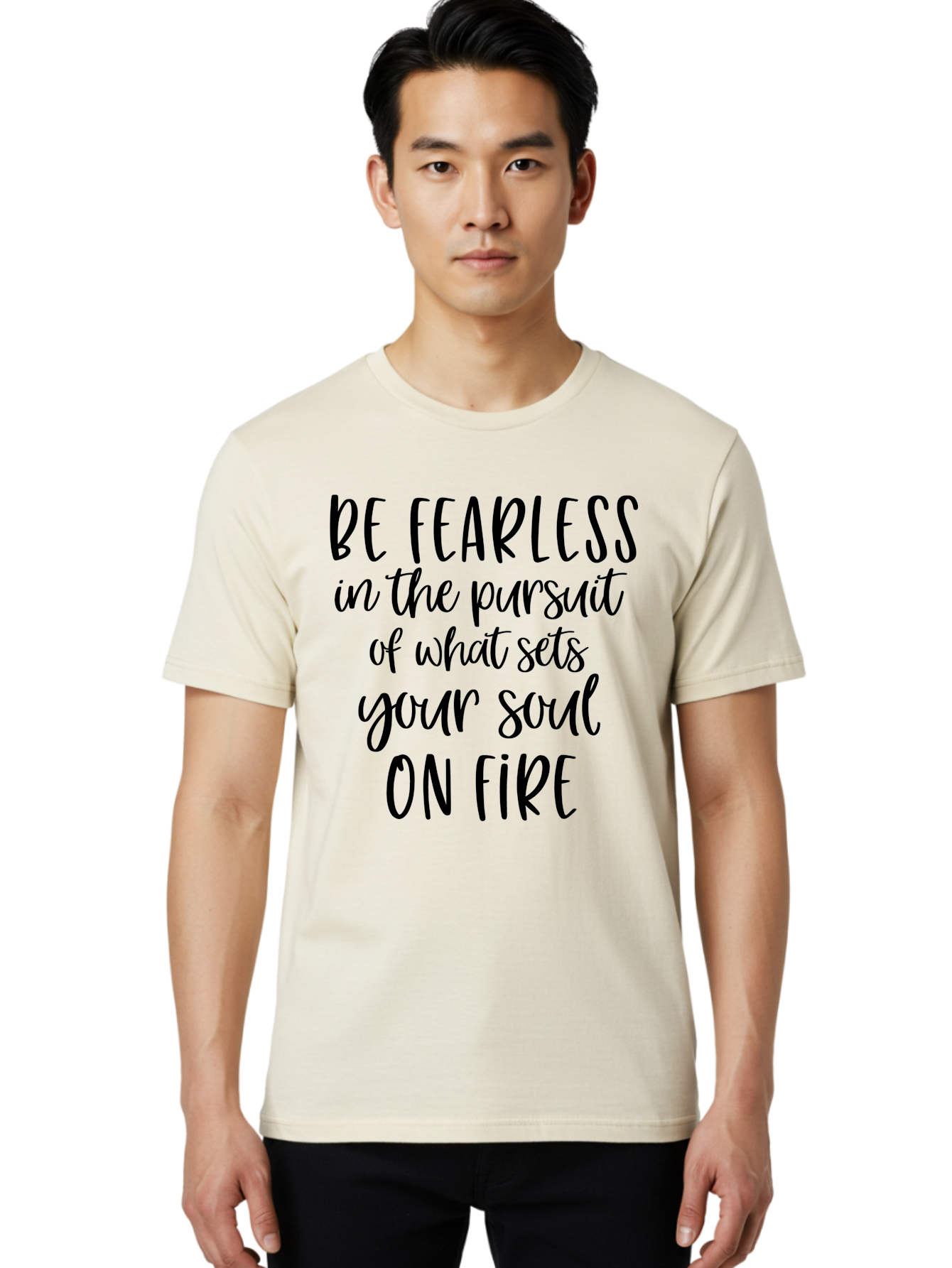Be-Fearless Men'S Graphic Tee, 100% Cotton, Comfortable Casual Summer Wear, Machine Washable, Motivational Quote, Inspiring Words, Fearless Pursuit, Soulful Journey, Inner Fire, Motivational Poster, Positivity, Encouragement, Success Mindset, Aac495 12