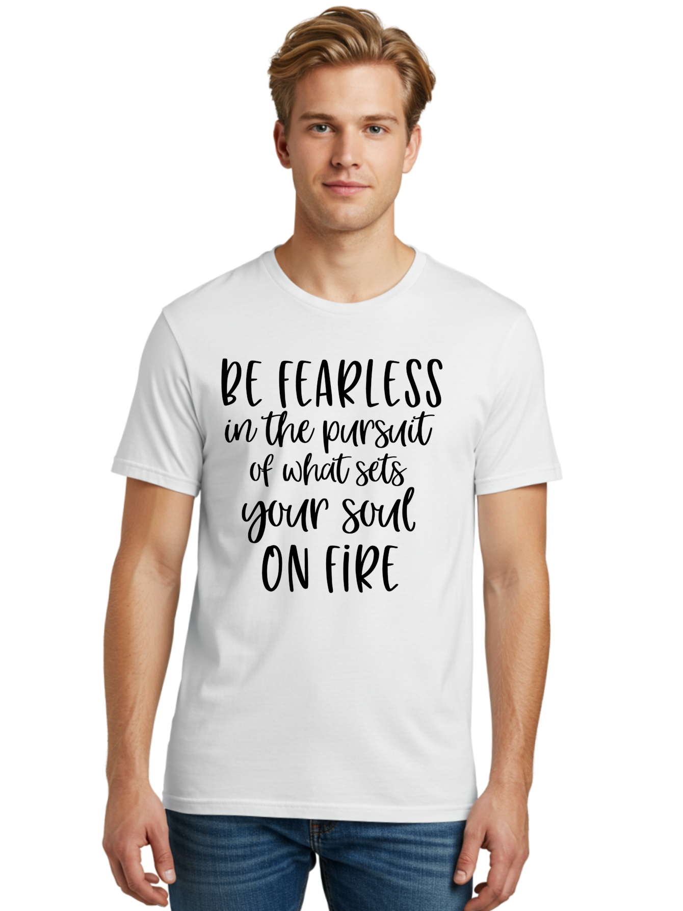 Be-Fearless Men'S Graphic Tee, 100% Cotton, Comfortable Casual Summer Wear, Machine Washable, Motivational Quote, Inspiring Words, Fearless Pursuit, Soulful Journey, Inner Fire, Motivational Poster, Positivity, Encouragement, Success Mindset, Aac495 4