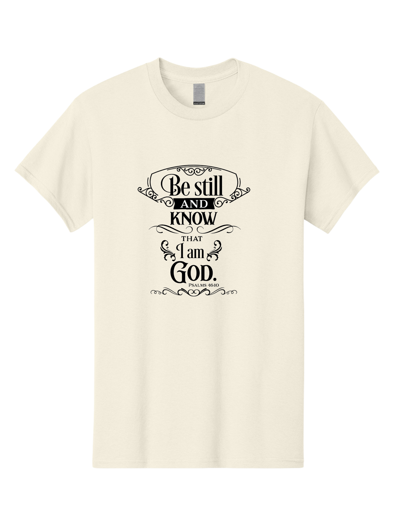 Be-Still-And-Know-That-I-Am-God Men'S Graphic Tee, 100% Cotton, Comfortable Casual Summer Wear, Machine Washable, Inspirational Quote, Bible Verse, Psalms 46:10, Motivational Words, Faith-Based Art, Spiritual Message, Stillness, Aac500 23