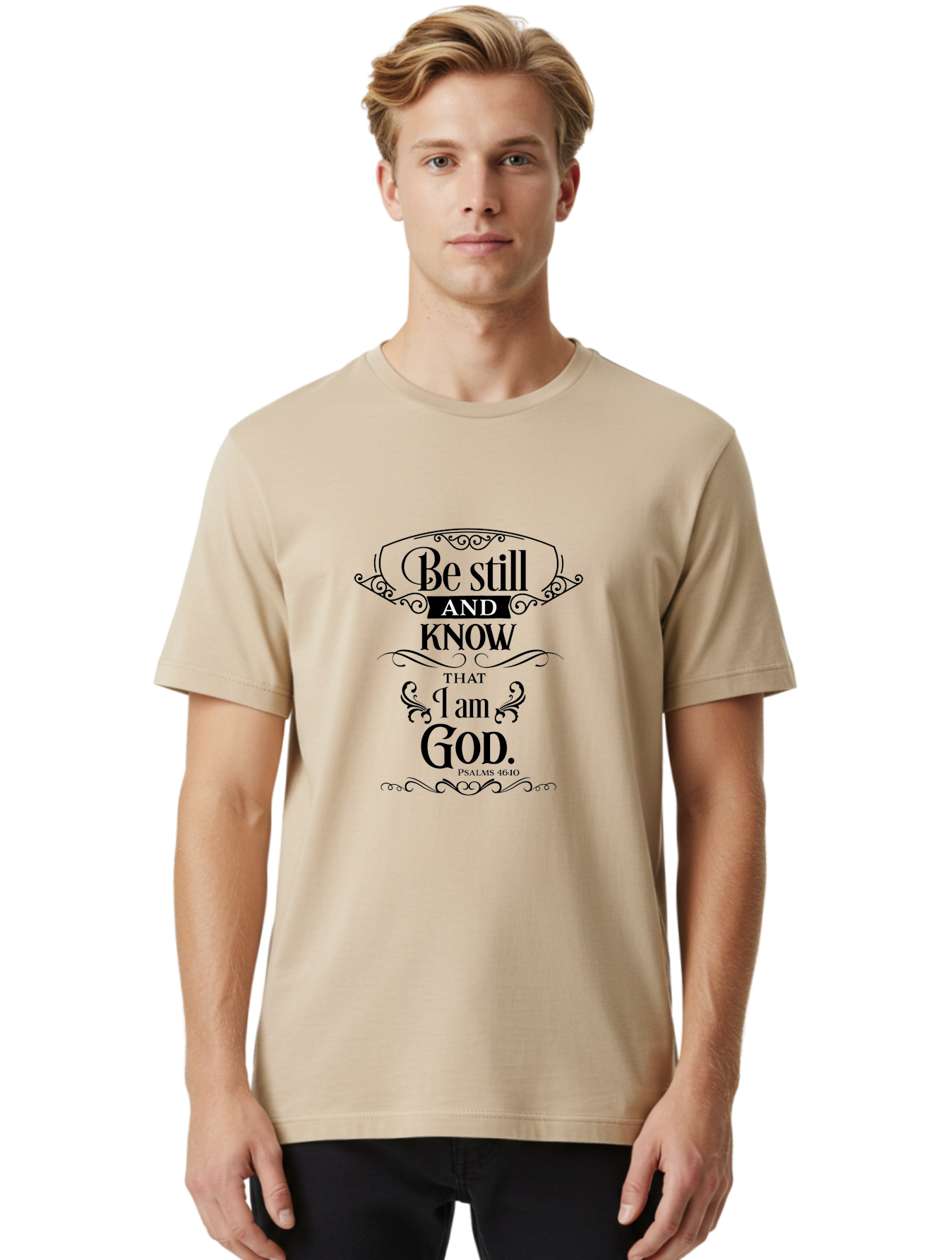 Be-Still-And-Know-That-I-Am-God Men'S Graphic Tee, 100% Cotton, Comfortable Casual Summer Wear, Machine Washable, Inspirational Quote, Bible Verse, Psalms 46:10, Motivational Words, Faith-Based Art, Spiritual Message, Stillness, Aac500 28
