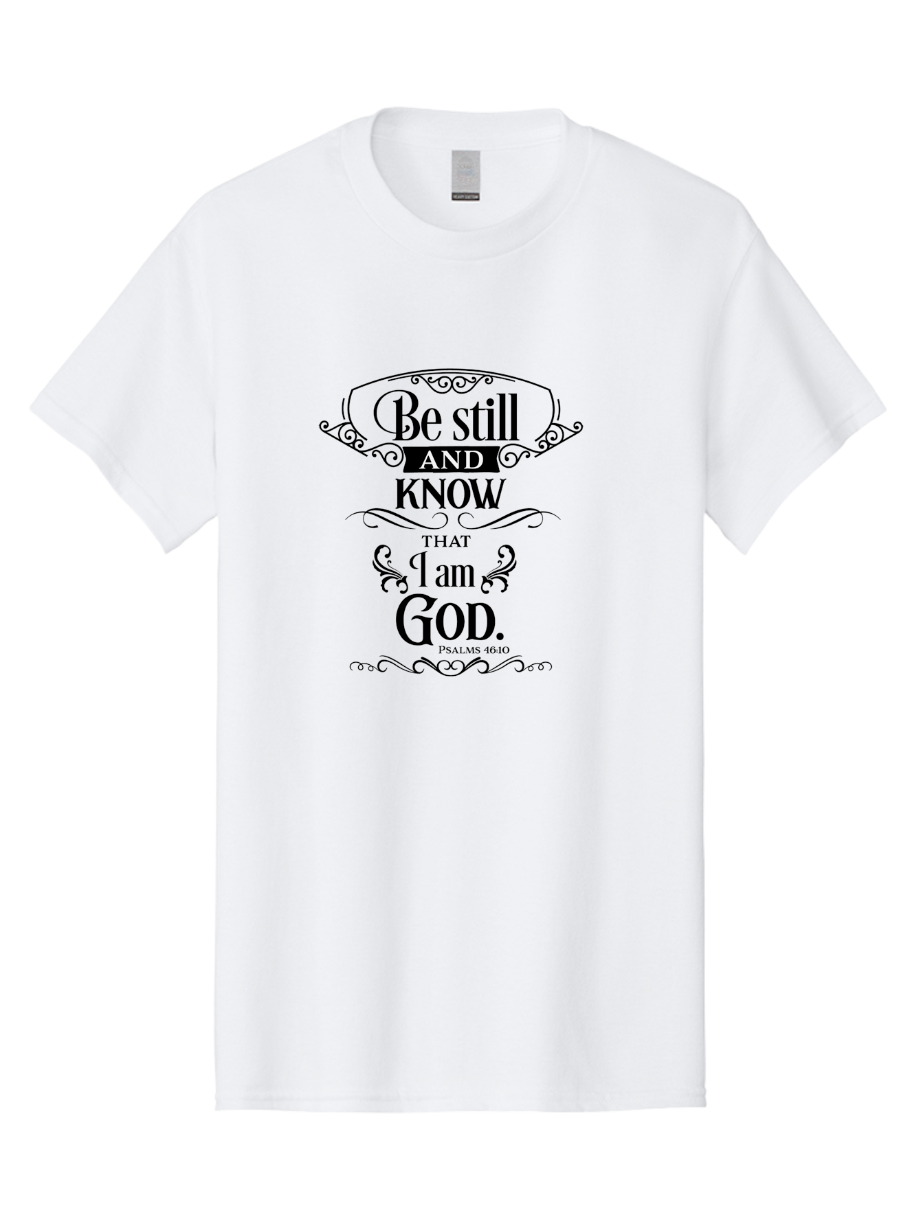 Be-Still-And-Know-That-I-Am-God Men'S Graphic Tee, 100% Cotton, Comfortable Casual Summer Wear, Machine Washable, Inspirational Quote, Bible Verse, Psalms 46:10, Motivational Words, Faith-Based Art, Spiritual Message, Stillness, Aac500 25