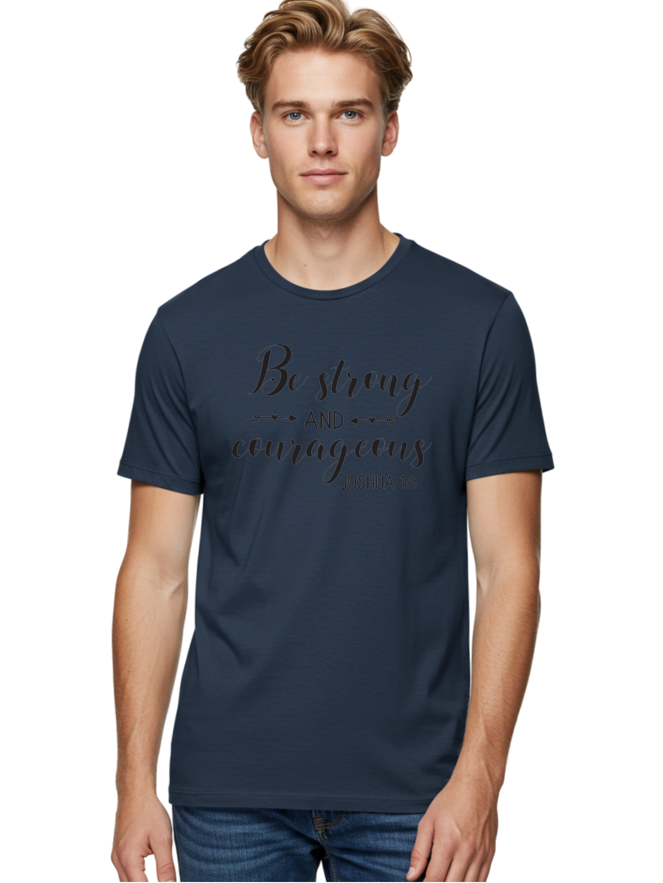 Be-Strong-And-Courageous Men'S Graphic Tee, 100% Cotton, Comfortable Casual Summer Wear, Machine Washable, Inspirational Quote, Motivational Words, Biblical Phrase, Joshua 1:9, Be Strong, Be Courageous, Arrow Symbols, Scripture Art, Aac501 2