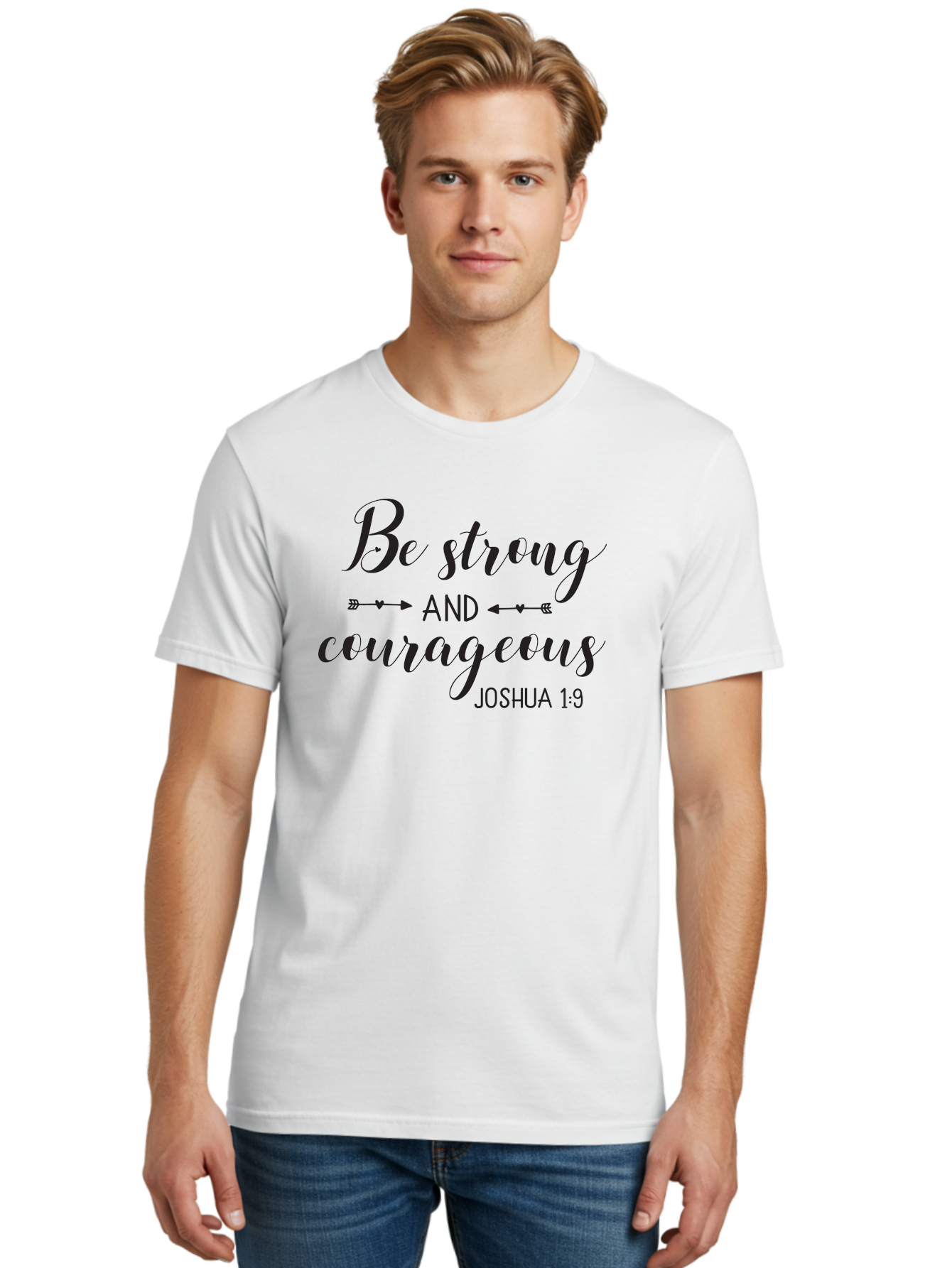 Be-Strong-And-Courageous Men'S Graphic Tee, 100% Cotton, Comfortable Casual Summer Wear, Machine Washable, Inspirational Quote, Motivational Words, Biblical Phrase, Joshua 1:9, Be Strong, Be Courageous, Arrow Symbols, Scripture Art, Aac501 16