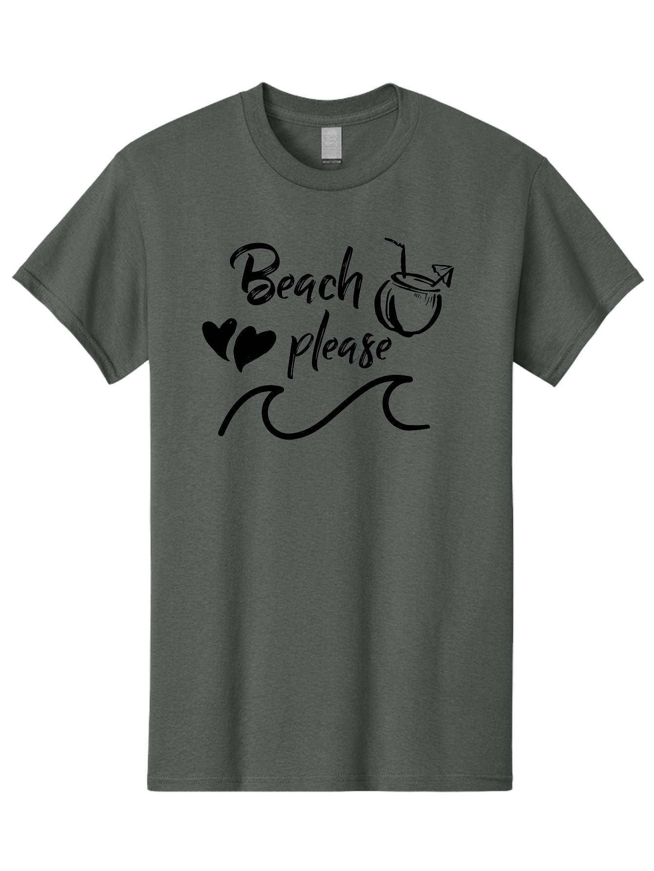 Beach-Please Men'S Graphic Tee, 100% Cotton, Comfortable Casual Summer Wear, Machine Washable, Beach Vibes, Summer Getaway, Tropical Paradise, Coconut Drink, Ocean Waves, Wavy Line Art, Black Hearts, Beachy Feel, Vacation Mode Aac503 15