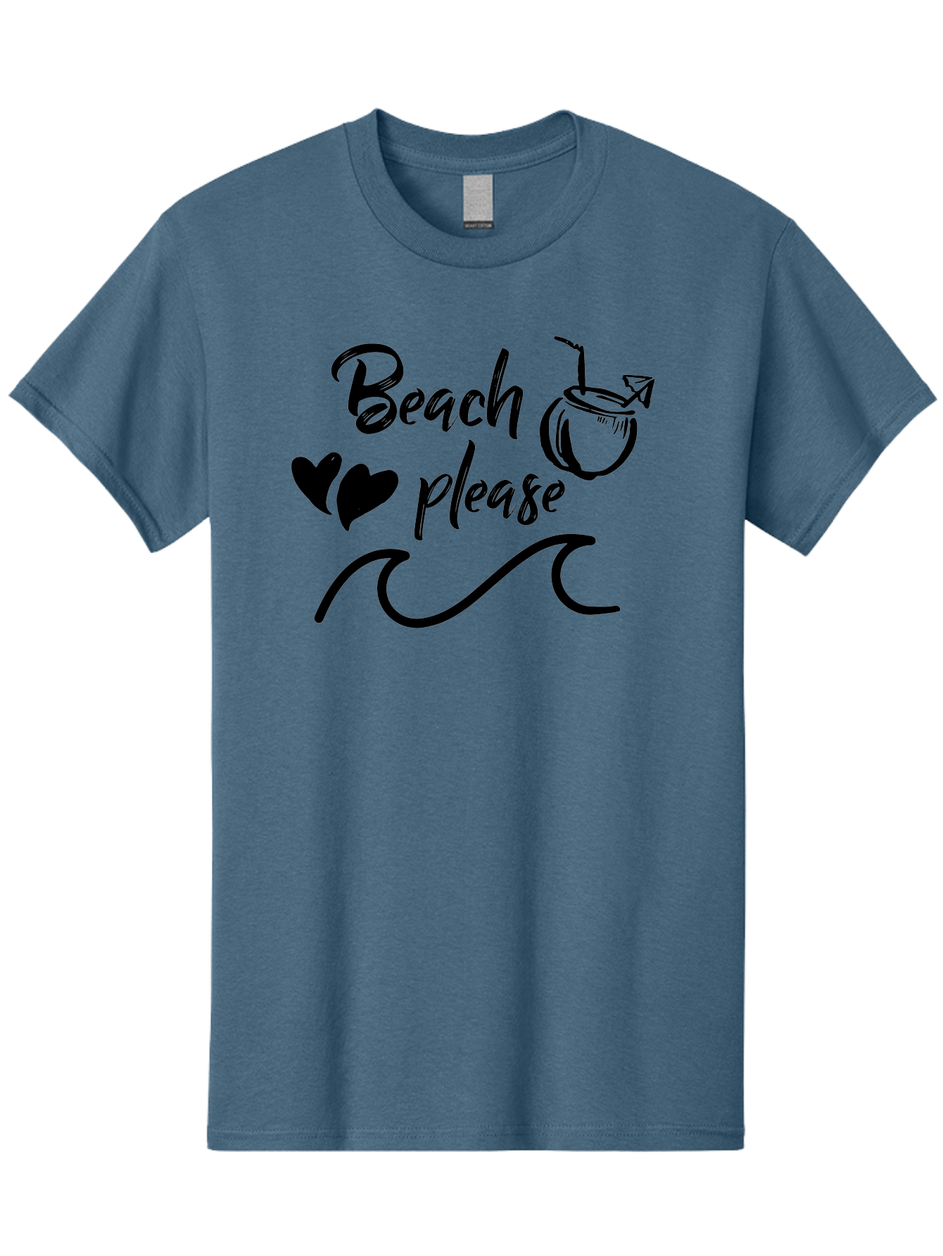 Beach-Please Men'S Graphic Tee, 100% Cotton, Comfortable Casual Summer Wear, Machine Washable, Beach Vibes, Summer Getaway, Tropical Paradise, Coconut Drink, Ocean Waves, Wavy Line Art, Black Hearts, Beachy Feel, Vacation Mode Aac503 3