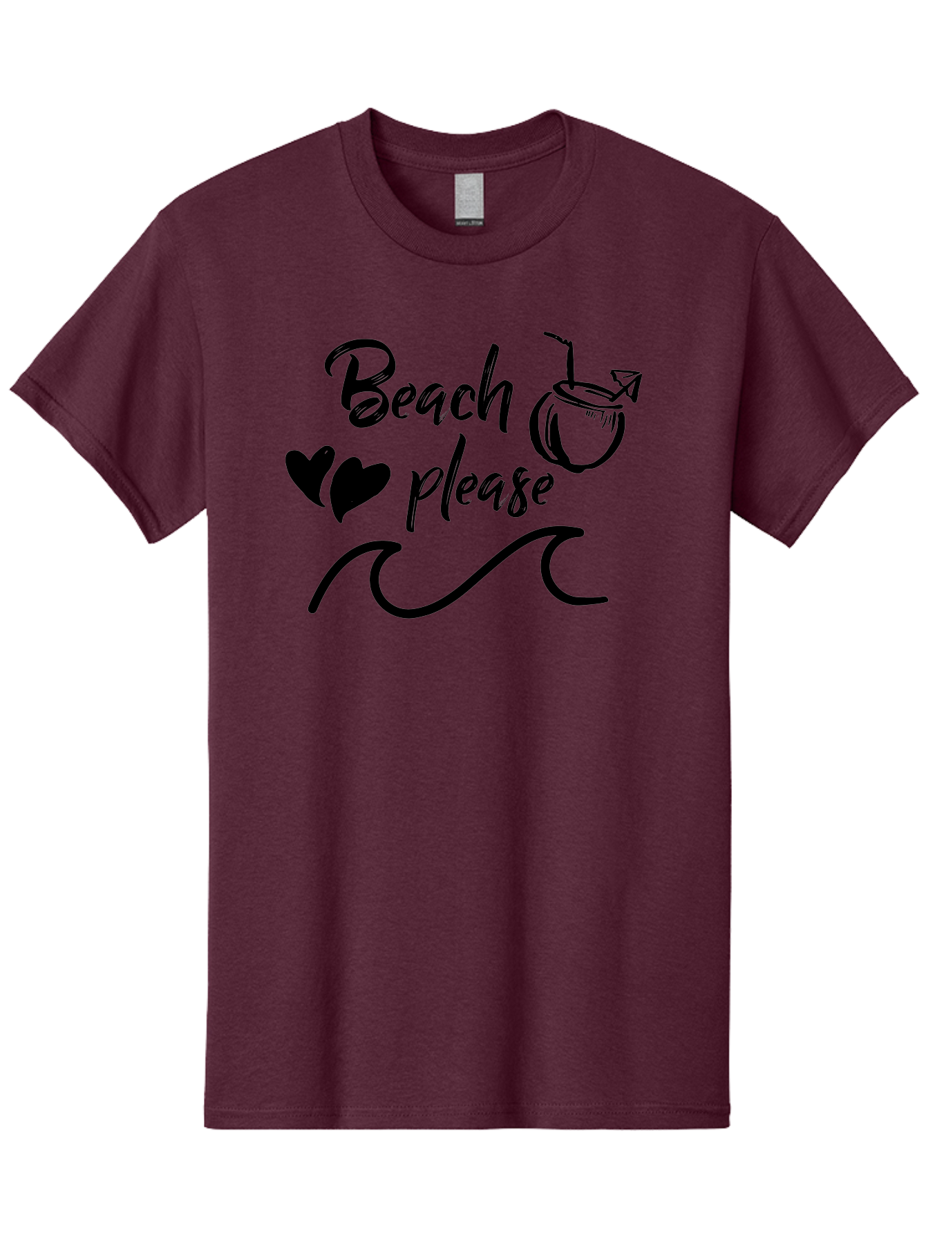 Beach-Please Men'S Graphic Tee, 100% Cotton, Comfortable Casual Summer Wear, Machine Washable, Beach Vibes, Summer Getaway, Tropical Paradise, Coconut Drink, Ocean Waves, Wavy Line Art, Black Hearts, Beachy Feel, Vacation Mode Aac503 17