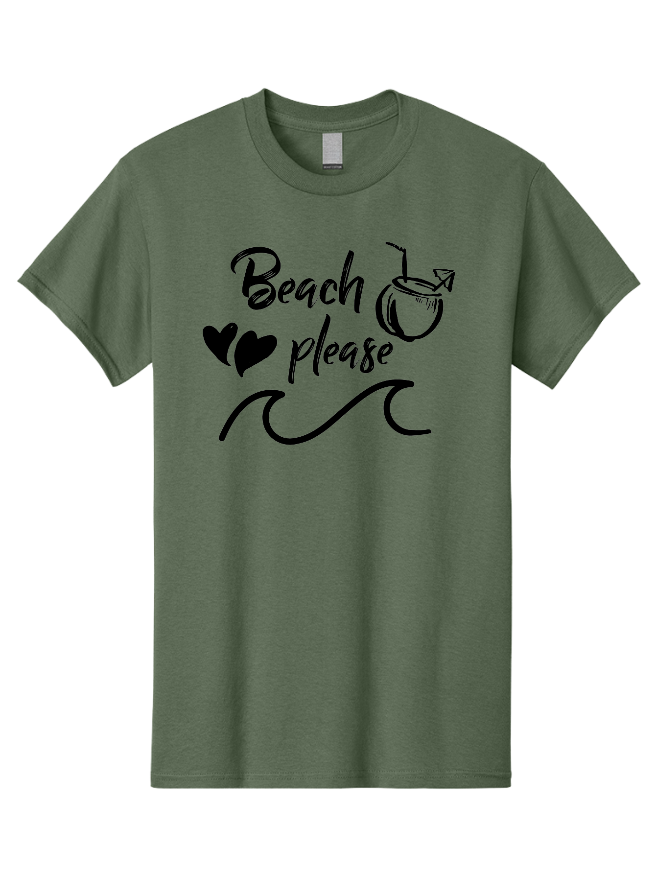 Beach-Please Men'S Graphic Tee, 100% Cotton, Comfortable Casual Summer Wear, Machine Washable, Beach Vibes, Summer Getaway, Tropical Paradise, Coconut Drink, Ocean Waves, Wavy Line Art, Black Hearts, Beachy Feel, Vacation Mode Aac503 1
