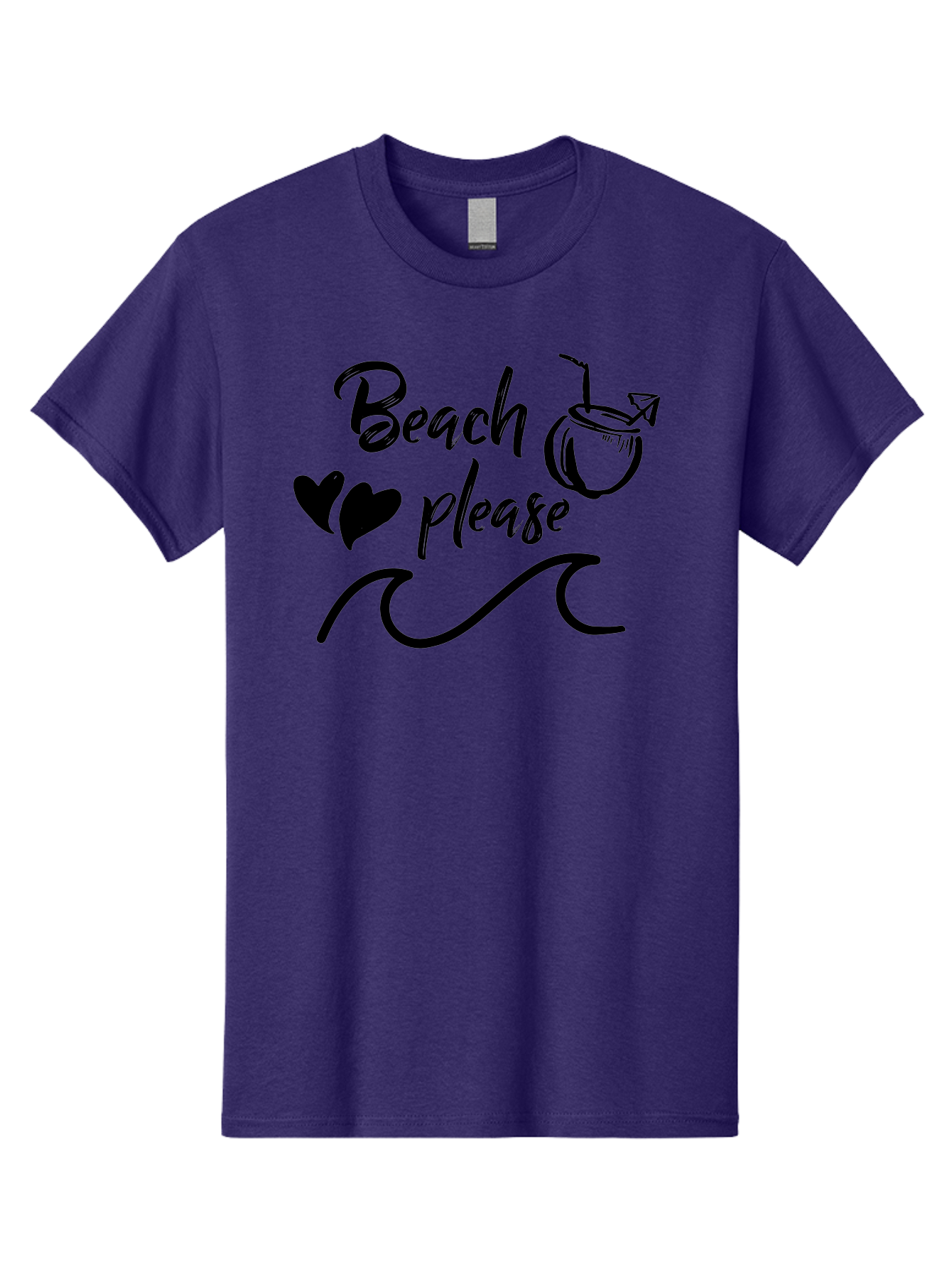 Beach-Please Men'S Graphic Tee, 100% Cotton, Comfortable Casual Summer Wear, Machine Washable, Beach Vibes, Summer Getaway, Tropical Paradise, Coconut Drink, Ocean Waves, Wavy Line Art, Black Hearts, Beachy Feel, Vacation Mode Aac503 5