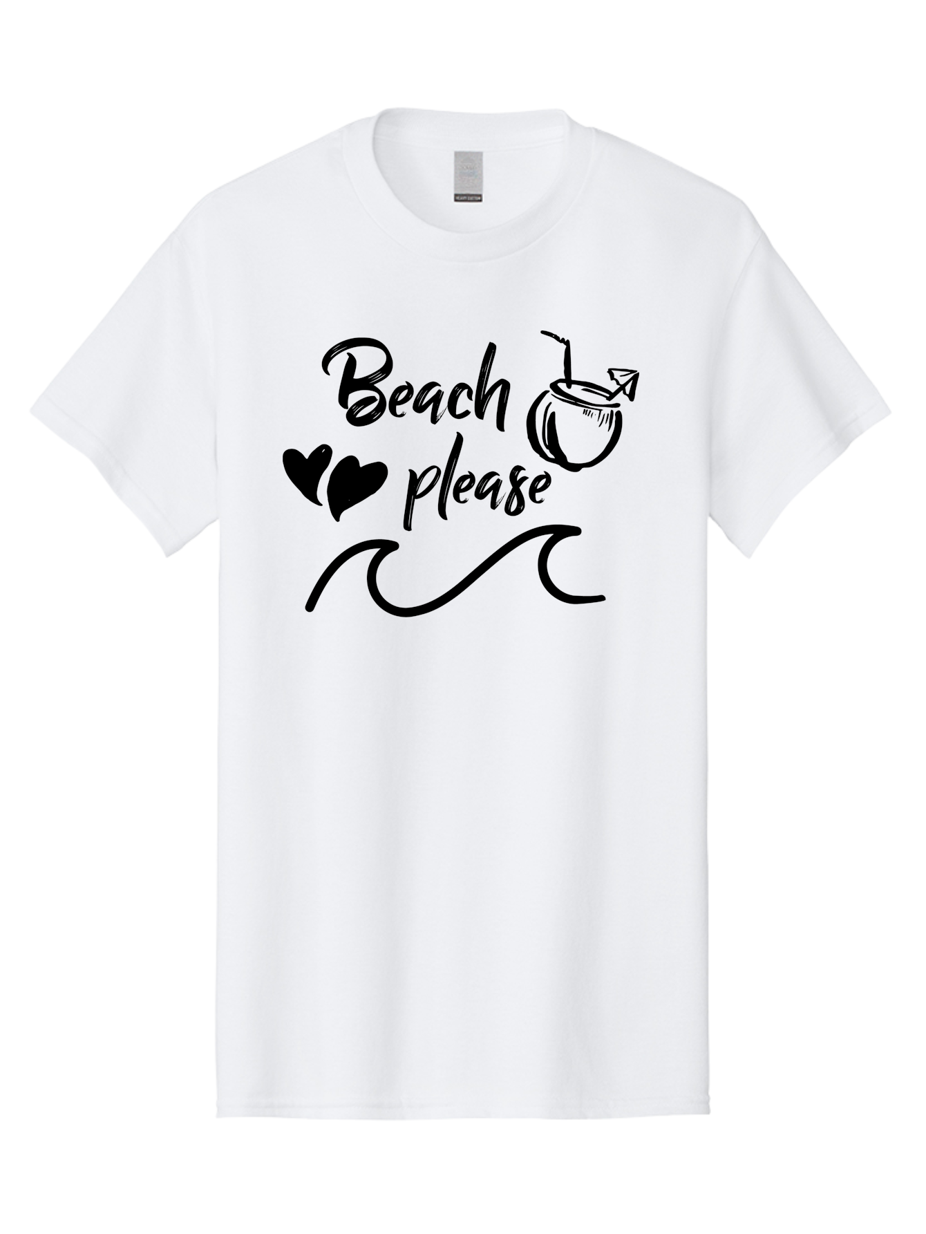 Beach-Please Men'S Graphic Tee, 100% Cotton, Comfortable Casual Summer Wear, Machine Washable, Beach Vibes, Summer Getaway, Tropical Paradise, Coconut Drink, Ocean Waves, Wavy Line Art, Black Hearts, Beachy Feel, Vacation Mode Aac503 13