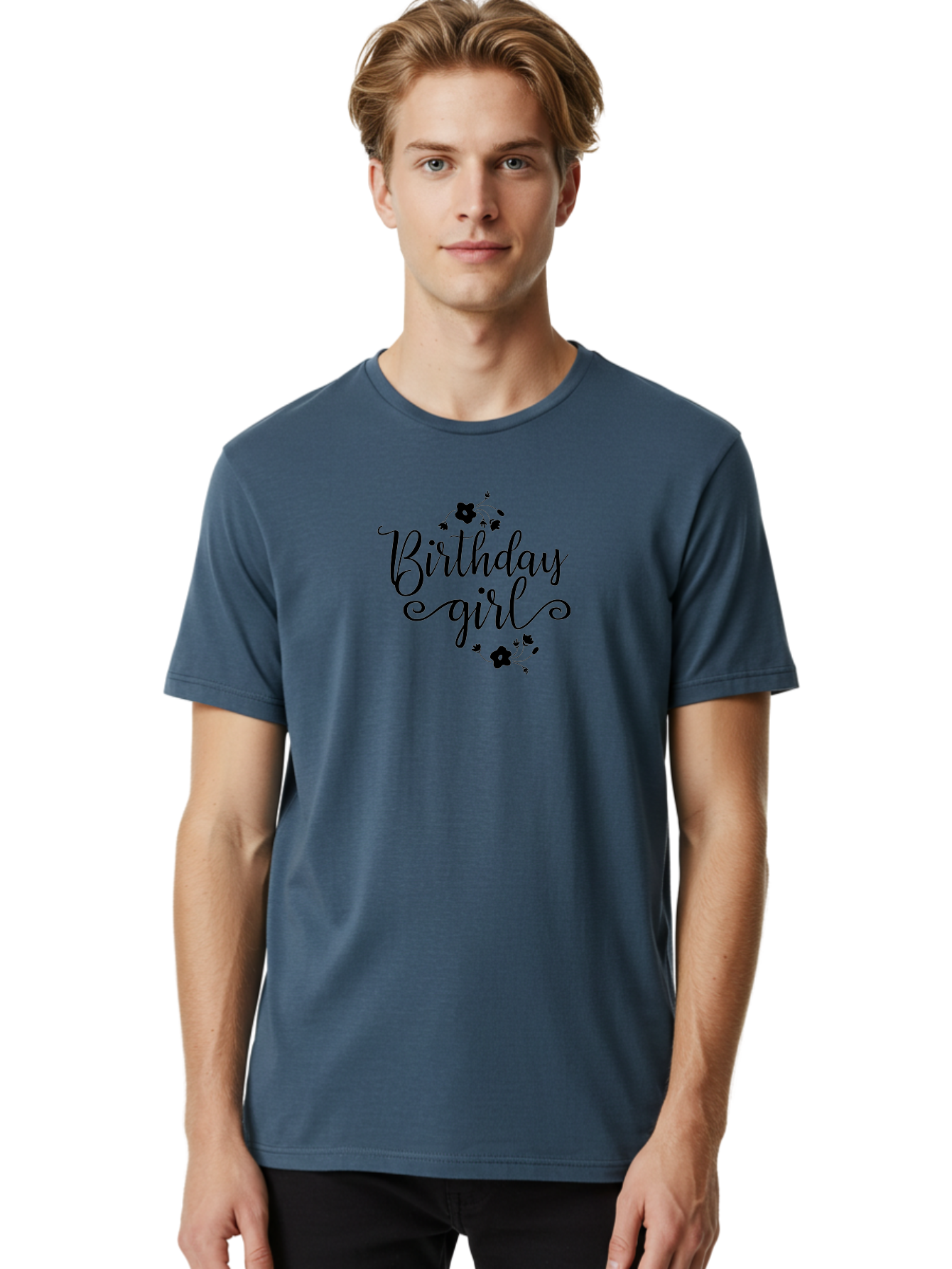 Birthday-Girl Men'S Graphic Tee, 100% Cotton, Comfortable Casual Summer Wear, Machine Washable, Birthday Girl, Black Lettering, Floral Design, Celebratory Theme, Elegant Typography, Special Occasion, Flowers, Birthday Wishes Aac515 26