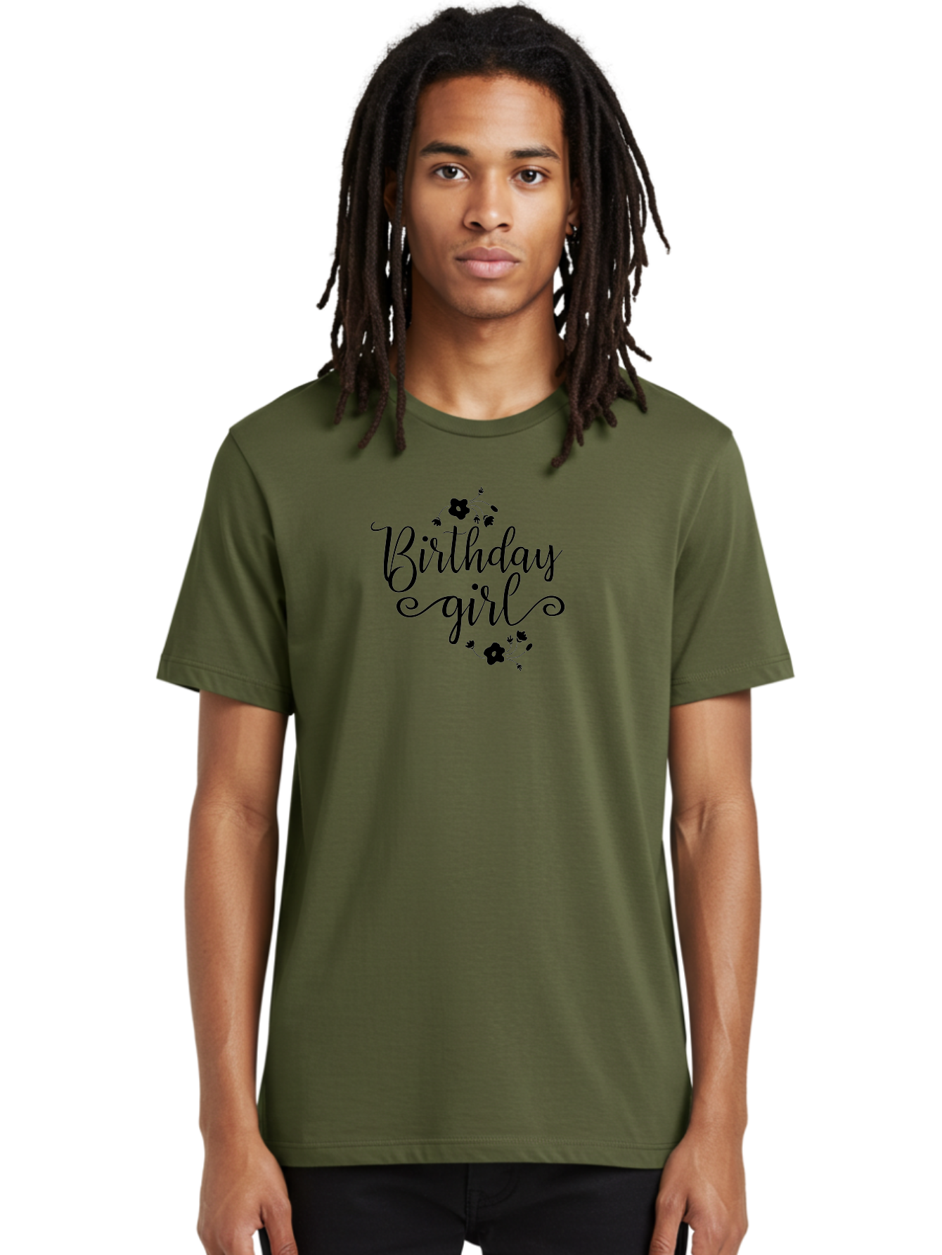 Birthday-Girl Men'S Graphic Tee, 100% Cotton, Comfortable Casual Summer Wear, Machine Washable, Birthday Girl, Black Lettering, Floral Design, Celebratory Theme, Elegant Typography, Special Occasion, Flowers, Birthday Wishes Aac515 4